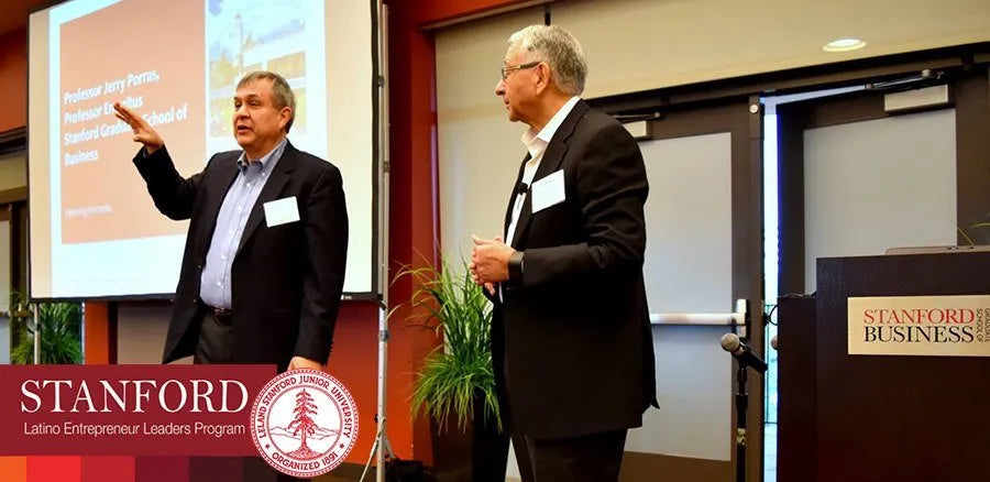 Phil Pompa (Executive Director Latino Business Action Network) and Stanford Professor Jerry Porras (co-author of the international business bestseller Built to Last: Successful Habits of Visionary Companies) presenting at the Stanford Latino Entrepreneurship Initiative