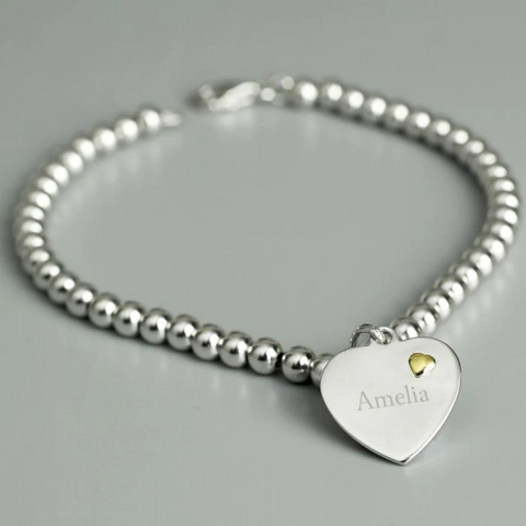 Personalised Sterling Silver and 9ct Gold Heart Bracelet