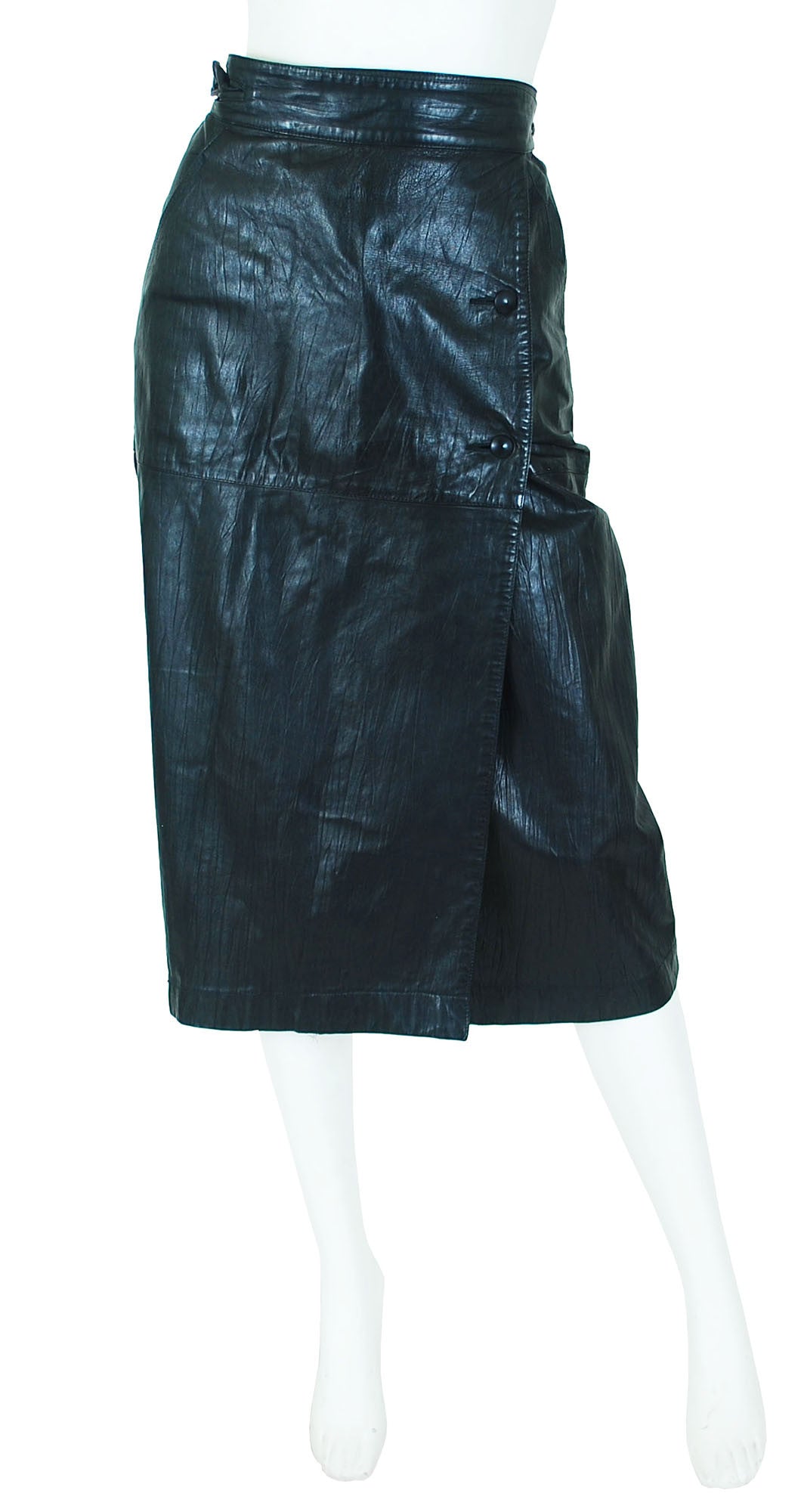 Issey Miyake Vintage 1980's Black Leather Cowhide Wrap Skirt ...