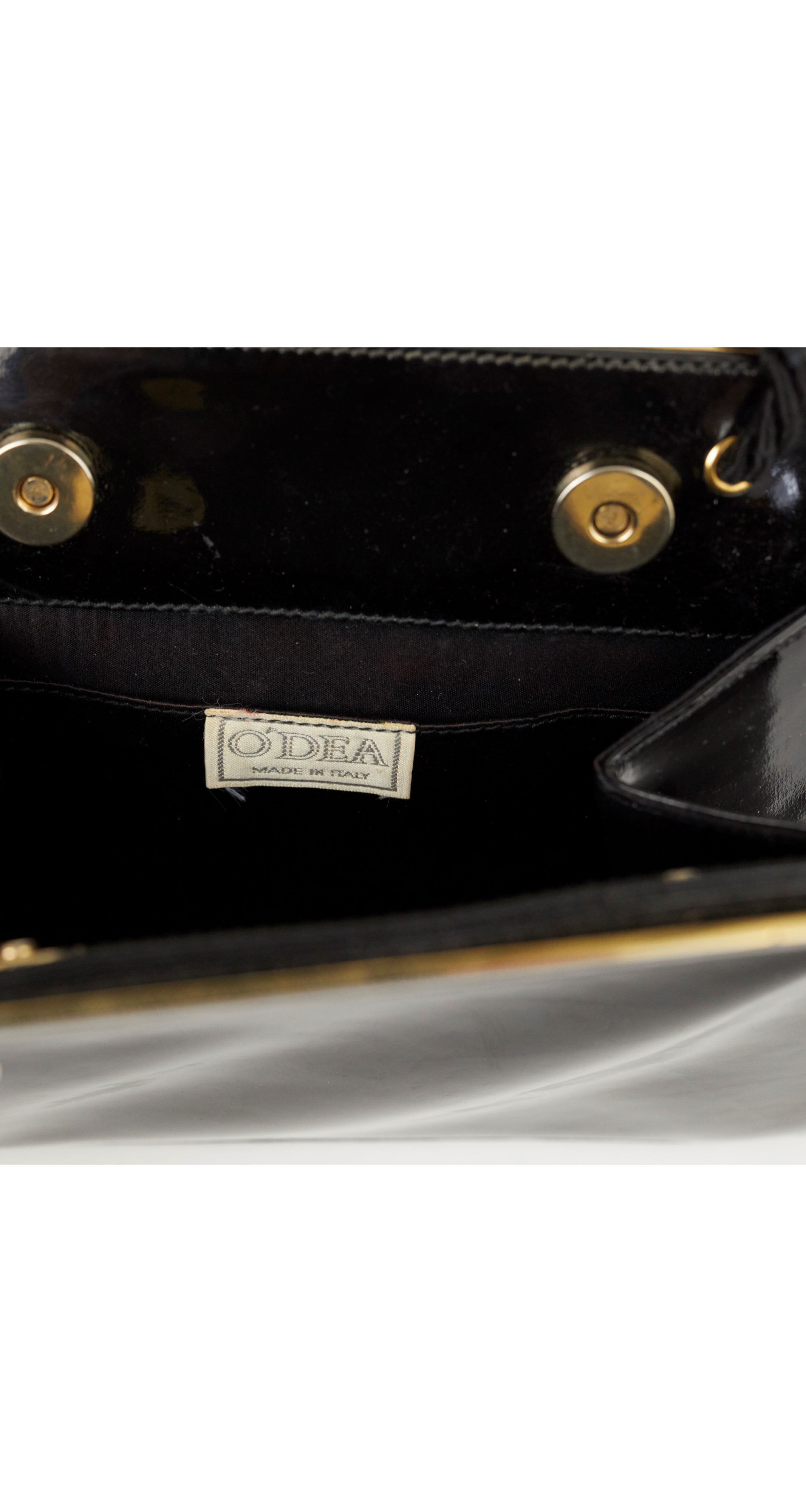 Patrick O'Dea 1980s Italian Black & Gold Enamel Patent Leather Bag ...