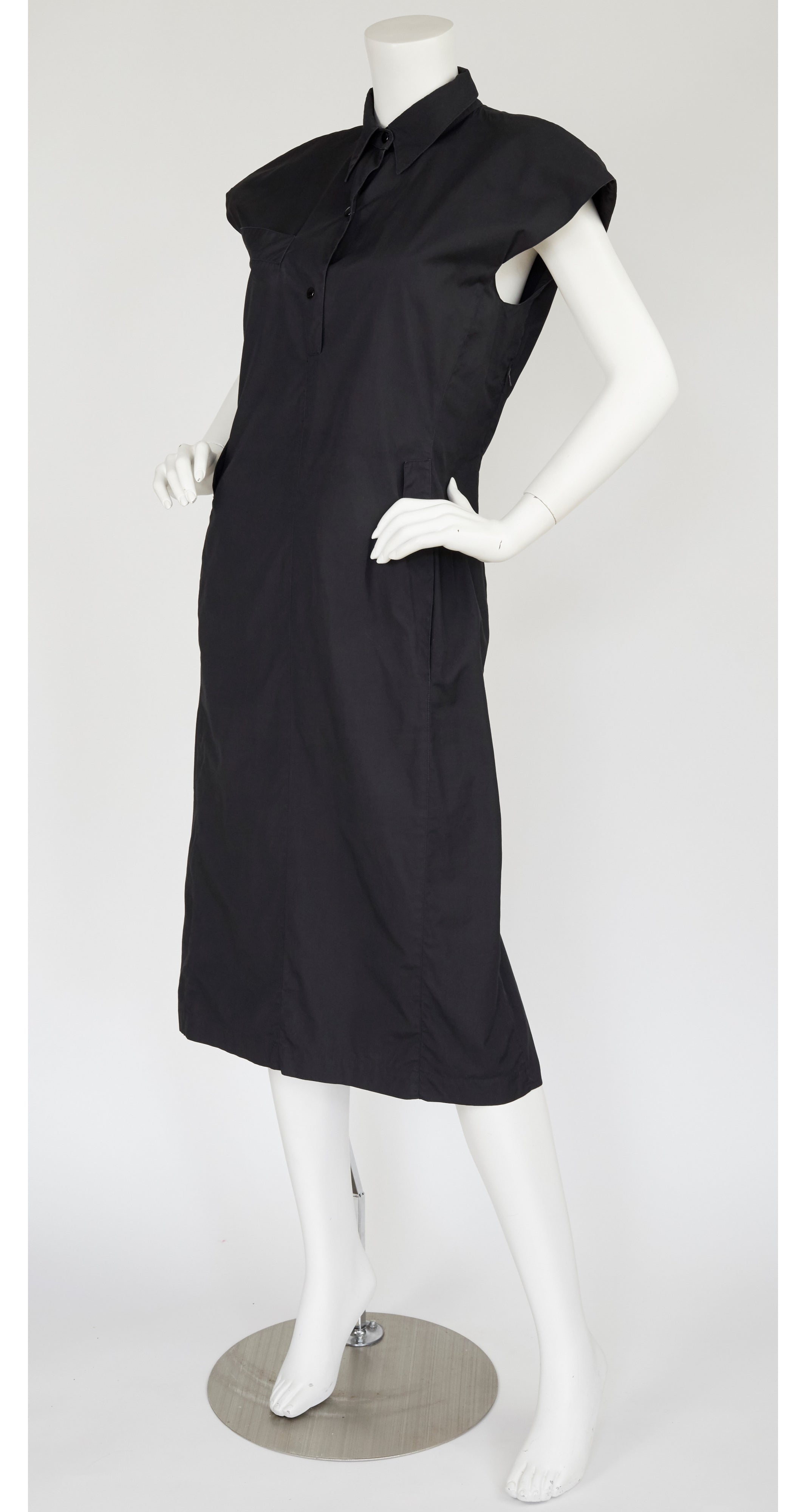 Claude Montana 1980s Vintage Black Cotton Fishtail Dress Sz M ...
