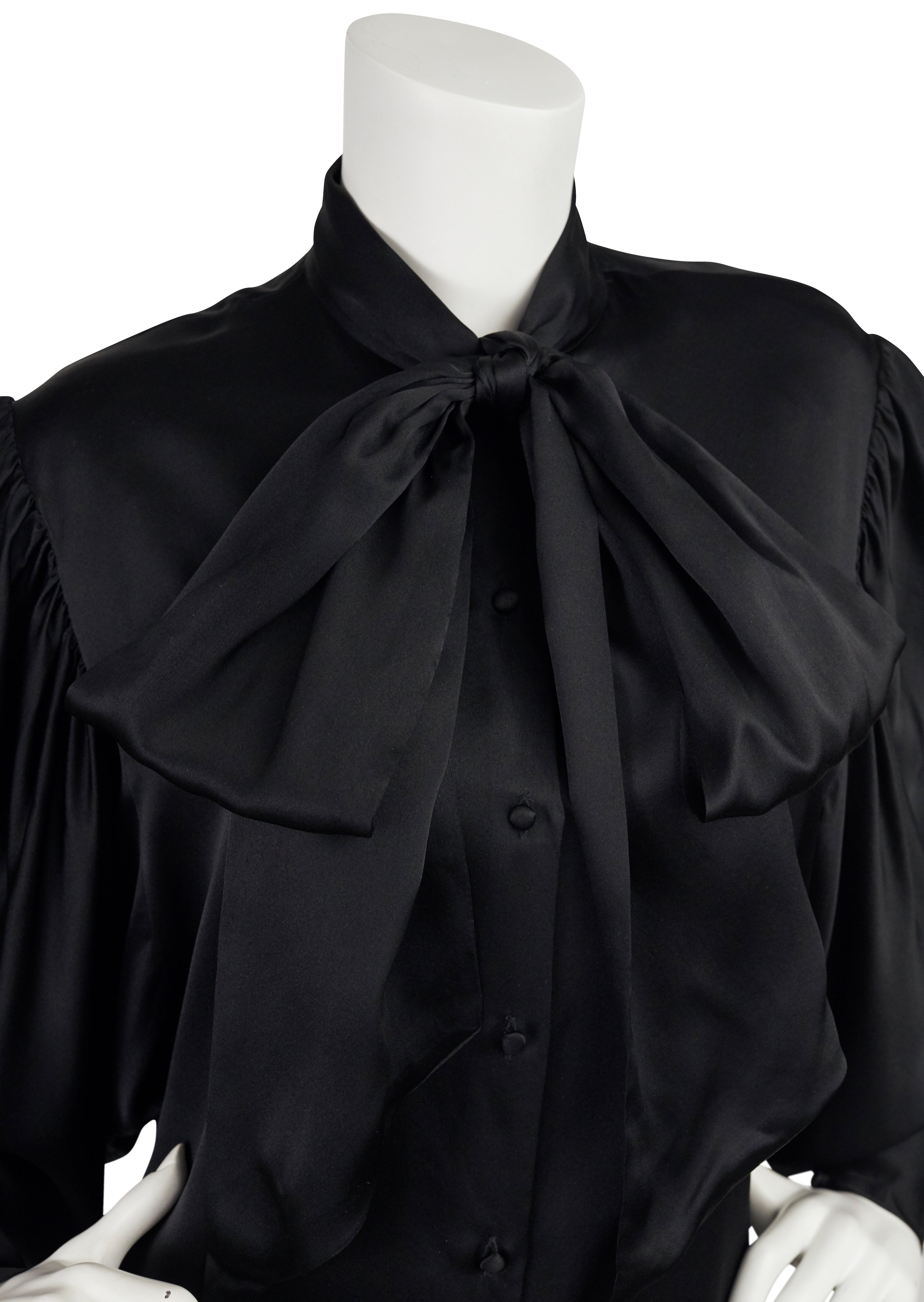 Ted Lapidus 1970s Vintage Women's Black Silk Pussy Bow Blouse ...