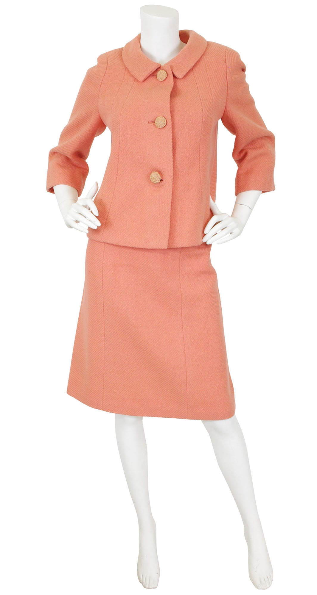 Pierre Cardin Couture Vintage 1960's Pink Wool Skirt Suit ...