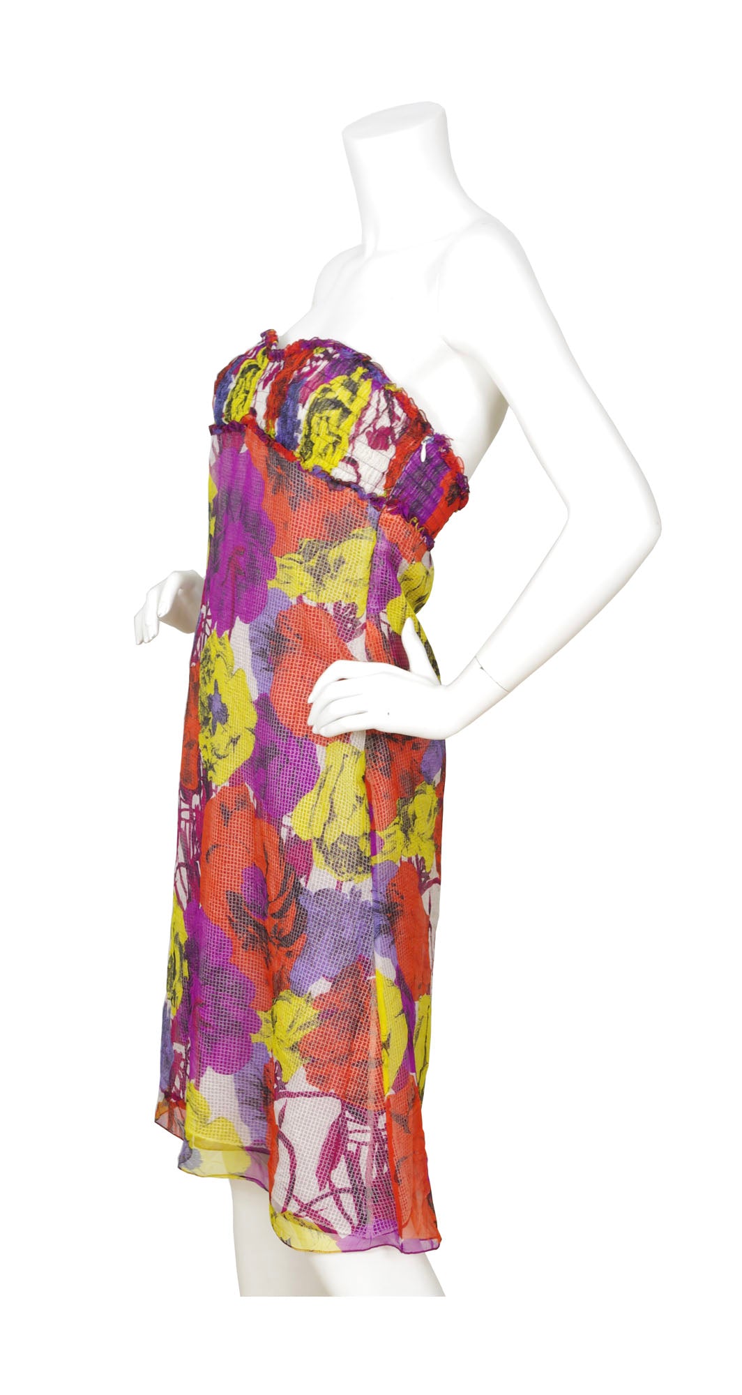 Versace Couture 2002 S/S Runway Vintage Floral Pop Art Chiffon Dress ...