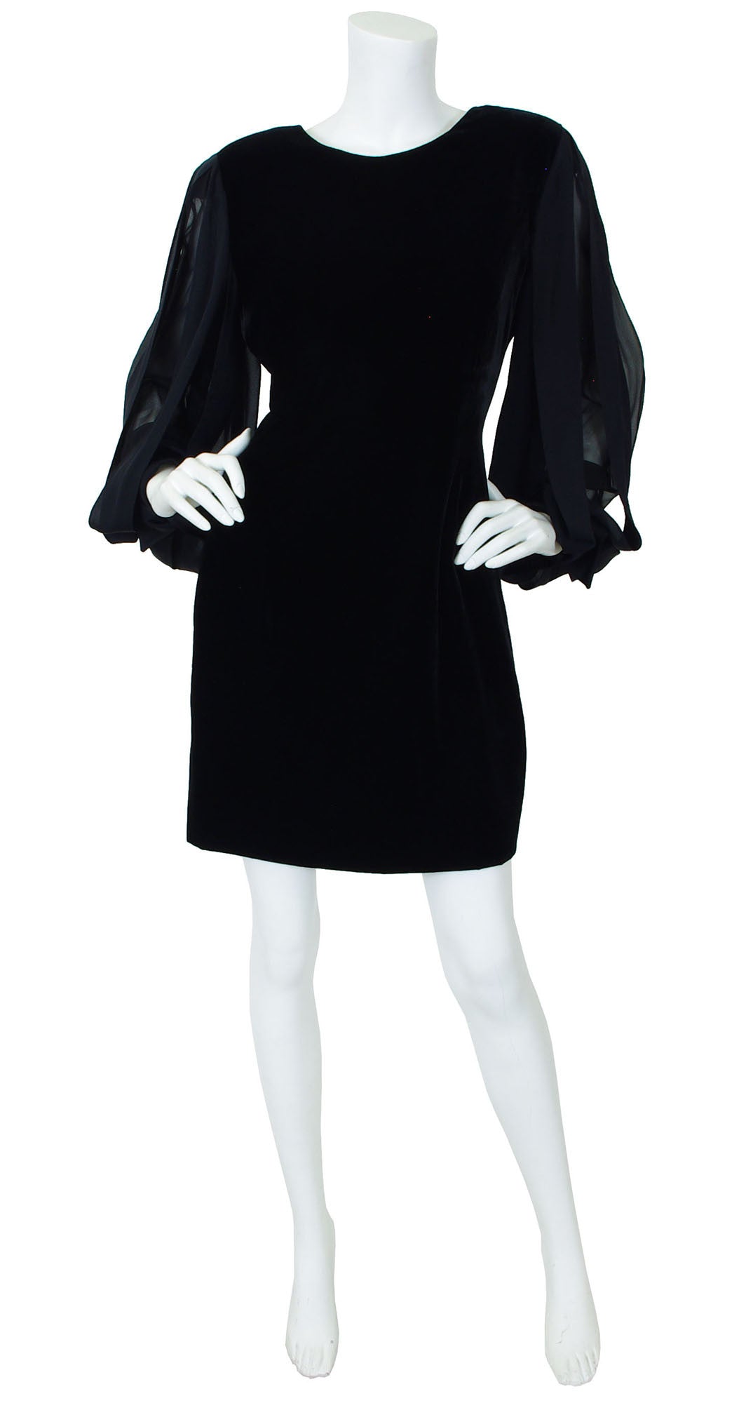 Louis Feraud Vintage 1980&#39;s Car Wash Sleeves Black Velvet Cocktail Dress – Featherstone Vintage