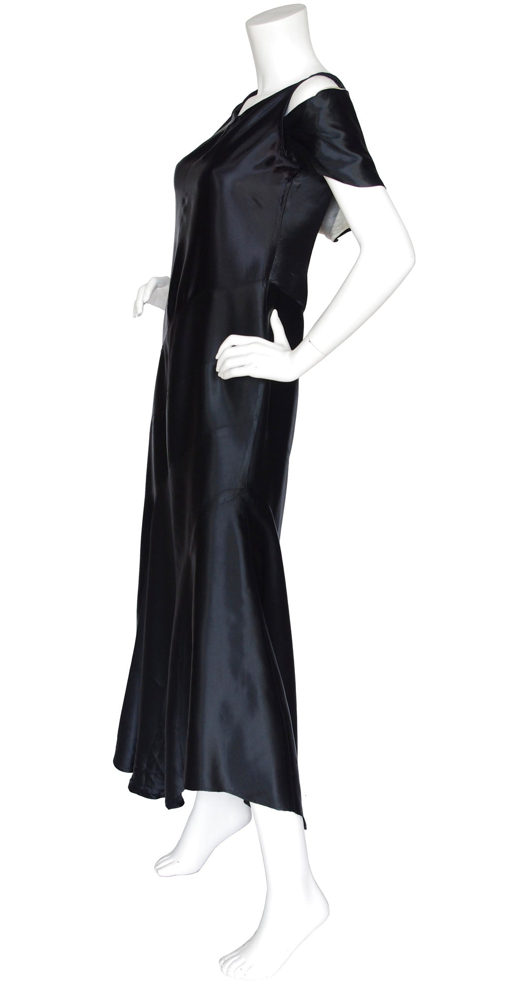 1920s 1930s Vintage Capelet Black Silk Satin Bias Evening Gown ...