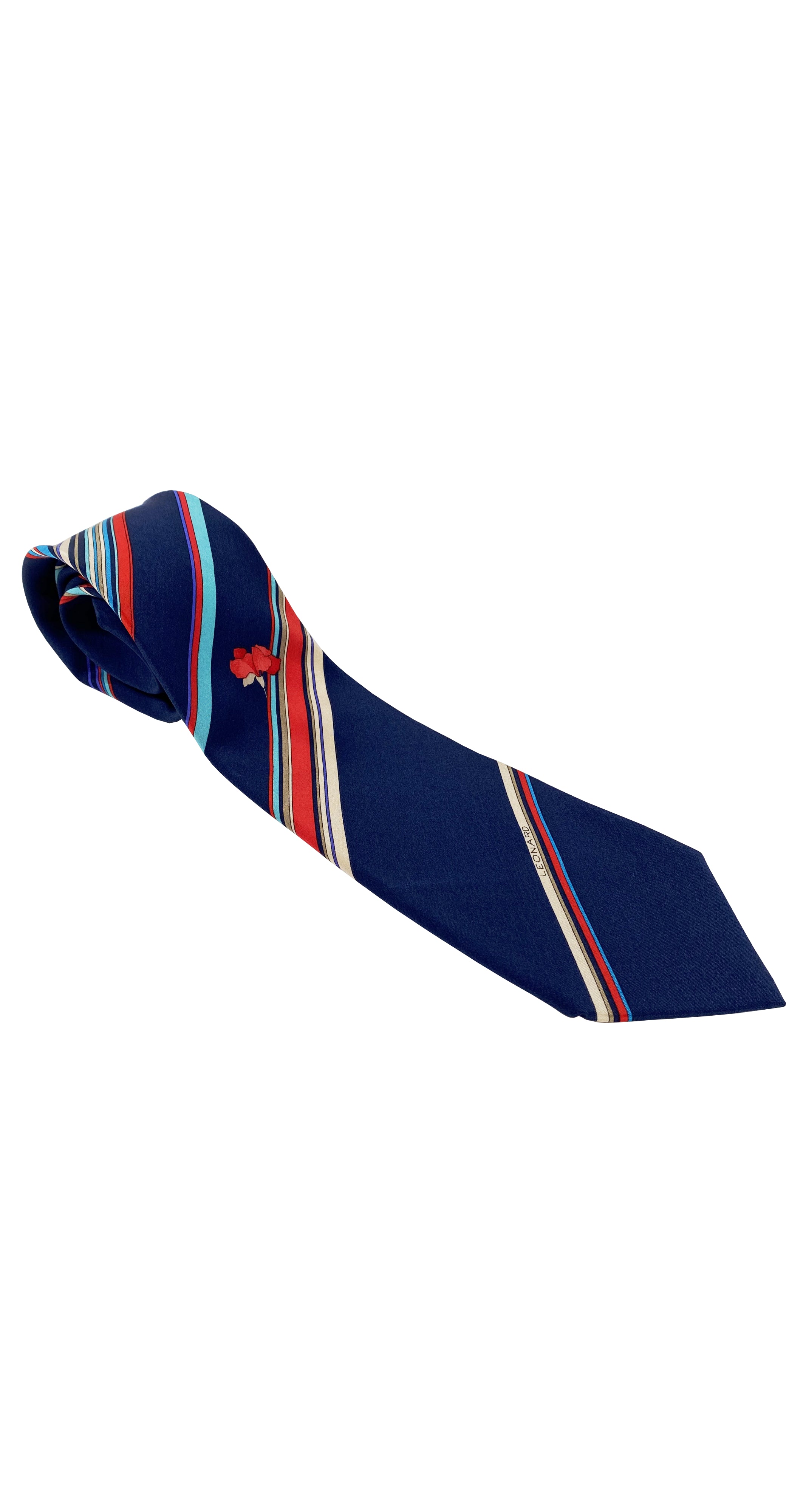 Leonard Paris 1970s Vintage Flower Striped Navy Silk Men's Tie ...