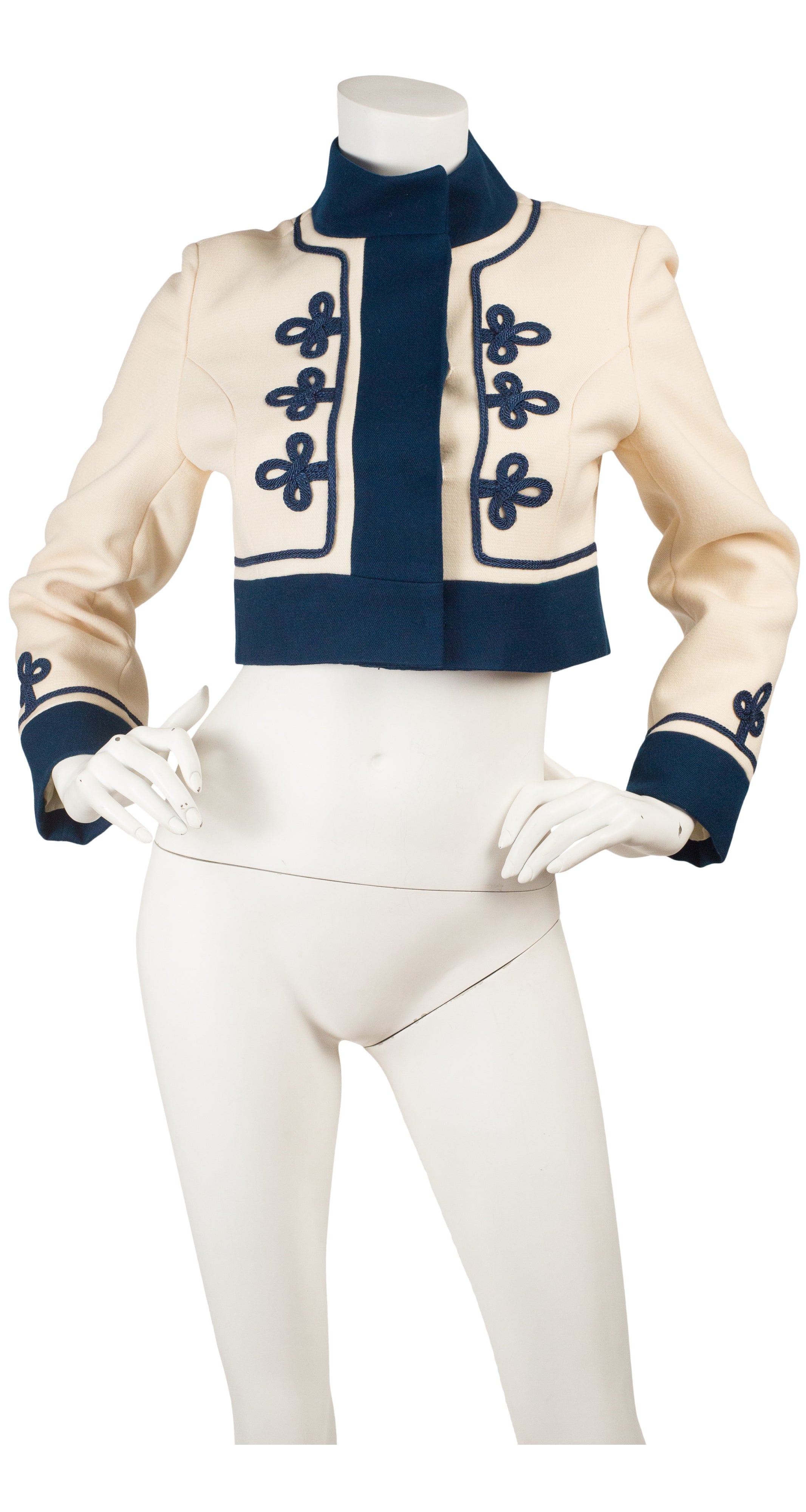 Cuddlecoat 1960s Cream & Navy Wool Cropped Marching Band Jacket