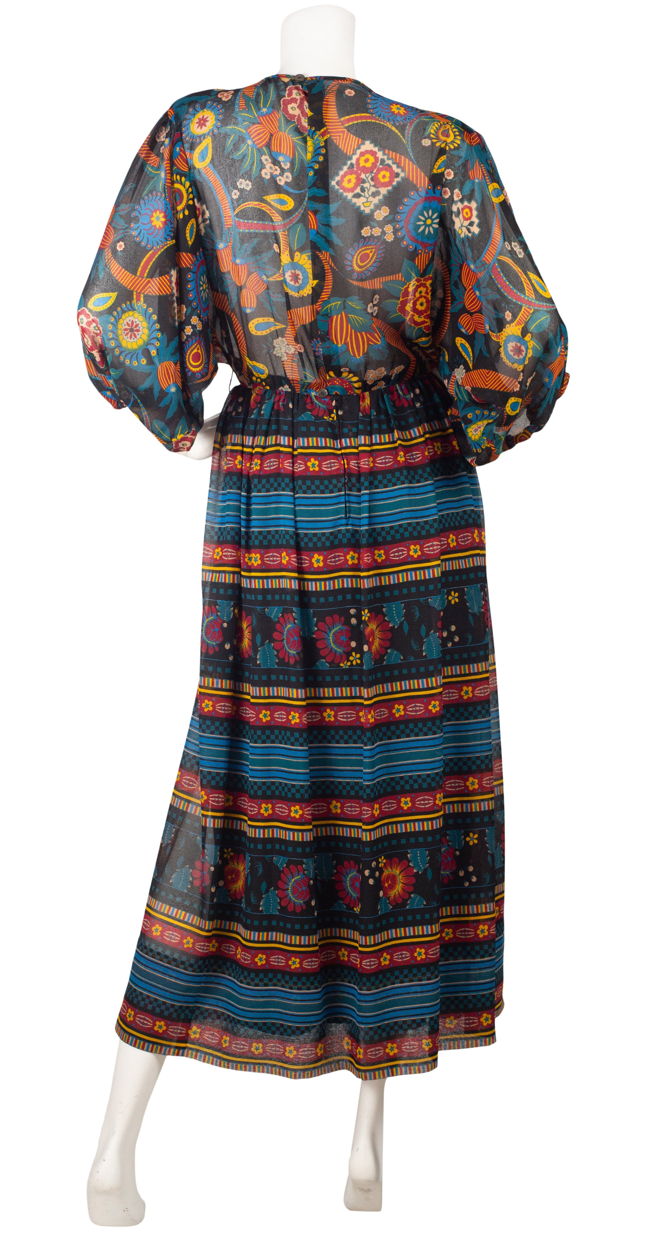 Lanvin 1970s Vintage Floral Chiffon Balloon Sleeve Dress