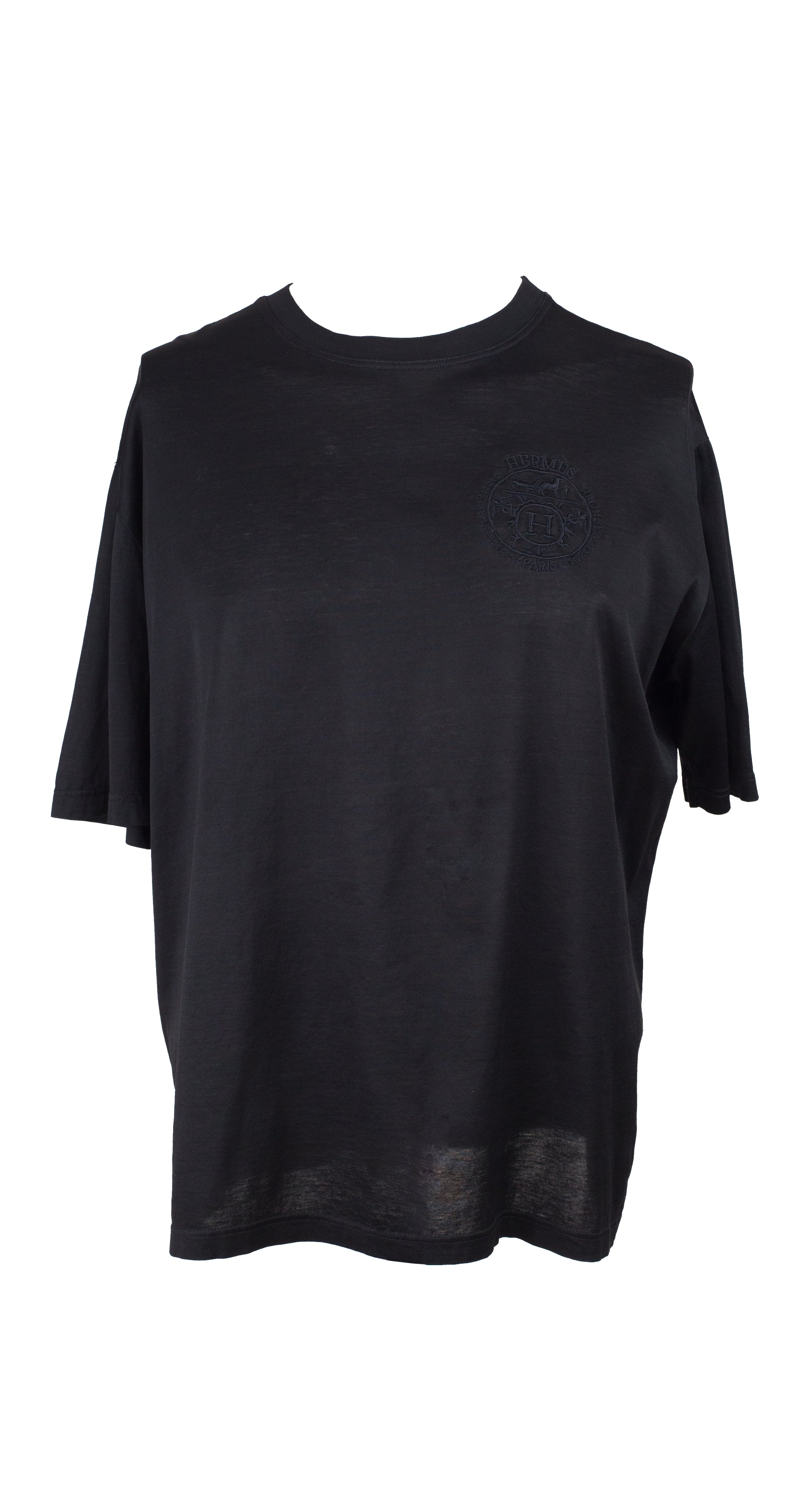 Hermès 1990s Men's Logo Emblem Black Cotton Jersey T-Shirt ...