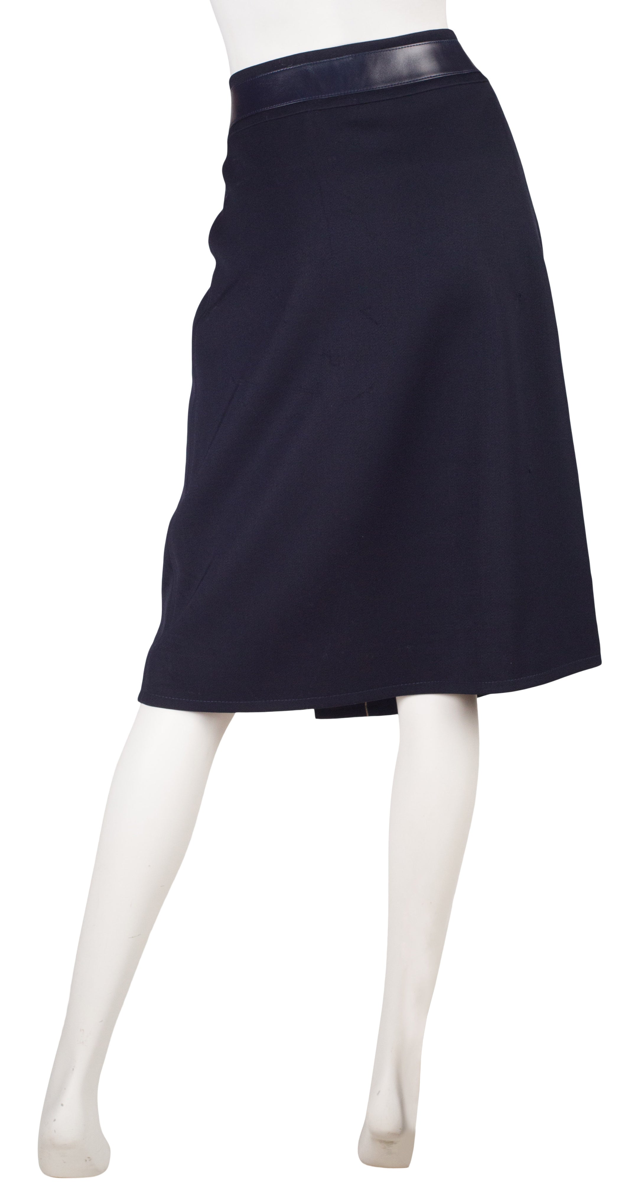 Céline 1970s Vintage Navy Worsted Wool & Leather Wrap Skirt ...