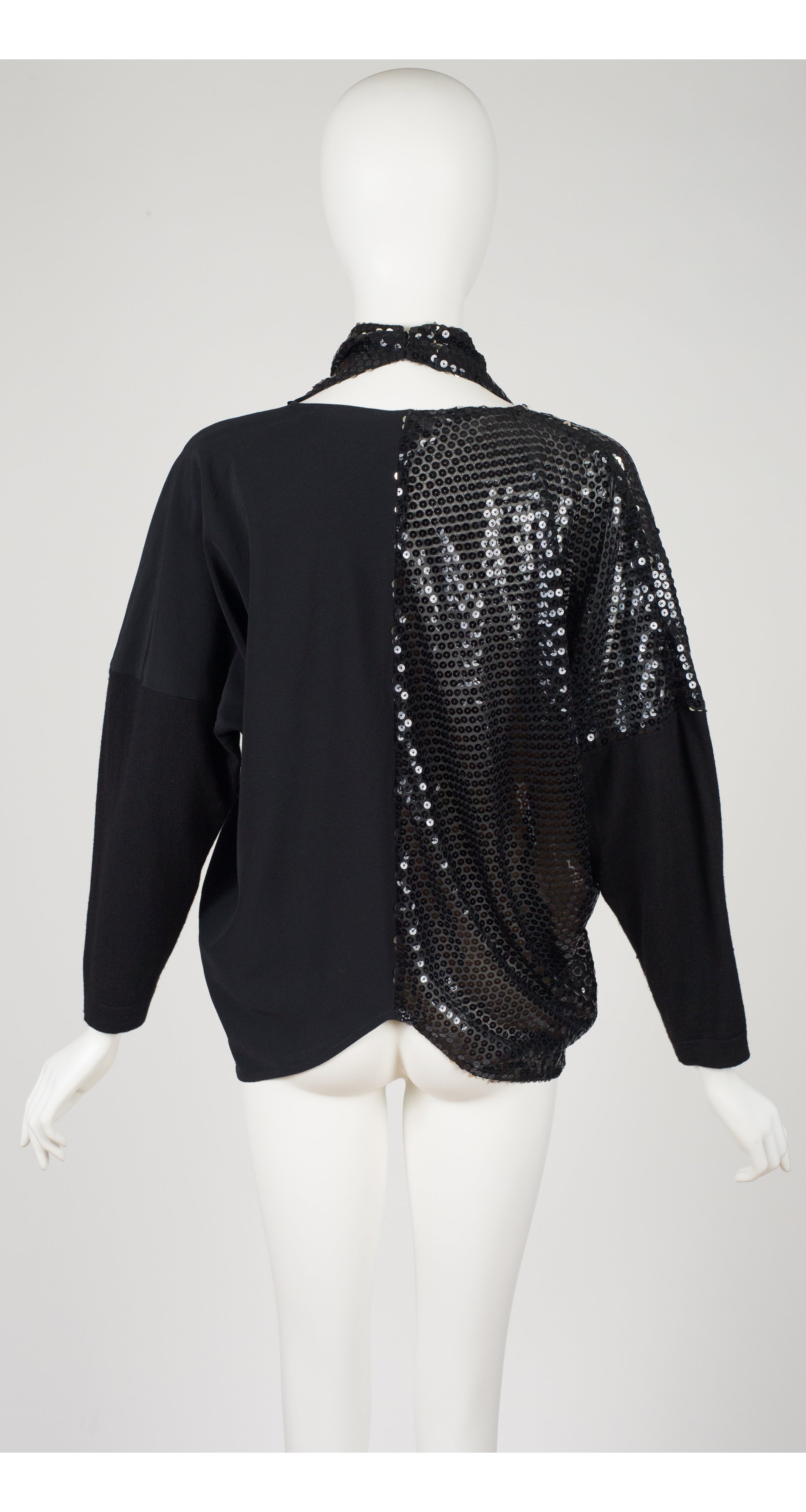 Gianfranco Ferré 1980s Black Sequin & Wool Long Sleeve Top w/ Neck ...