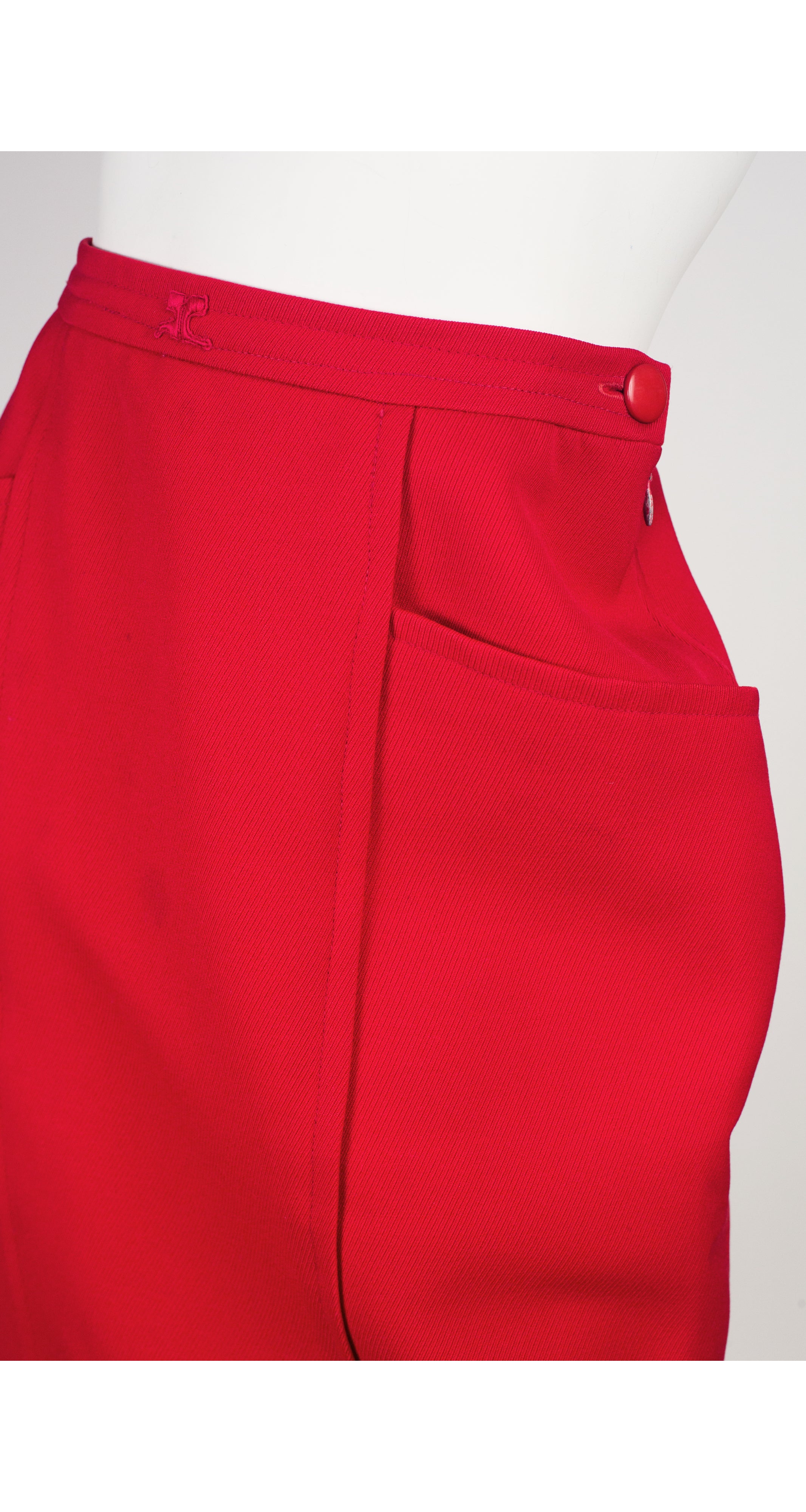 Courrèges 1980s Vintage Logo Red Worsted Wool Pencil Skirt ...