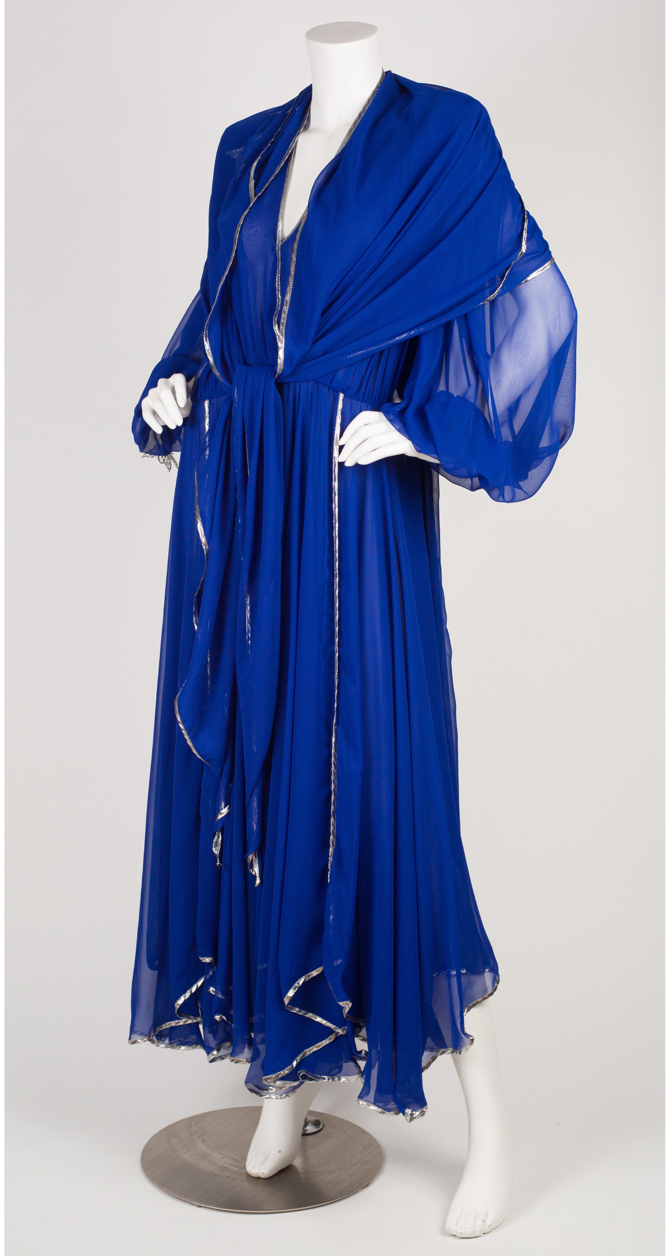 Wayne Clark 1980s Butterfly Appliqué Blue Chiffon Evening Dress ...
