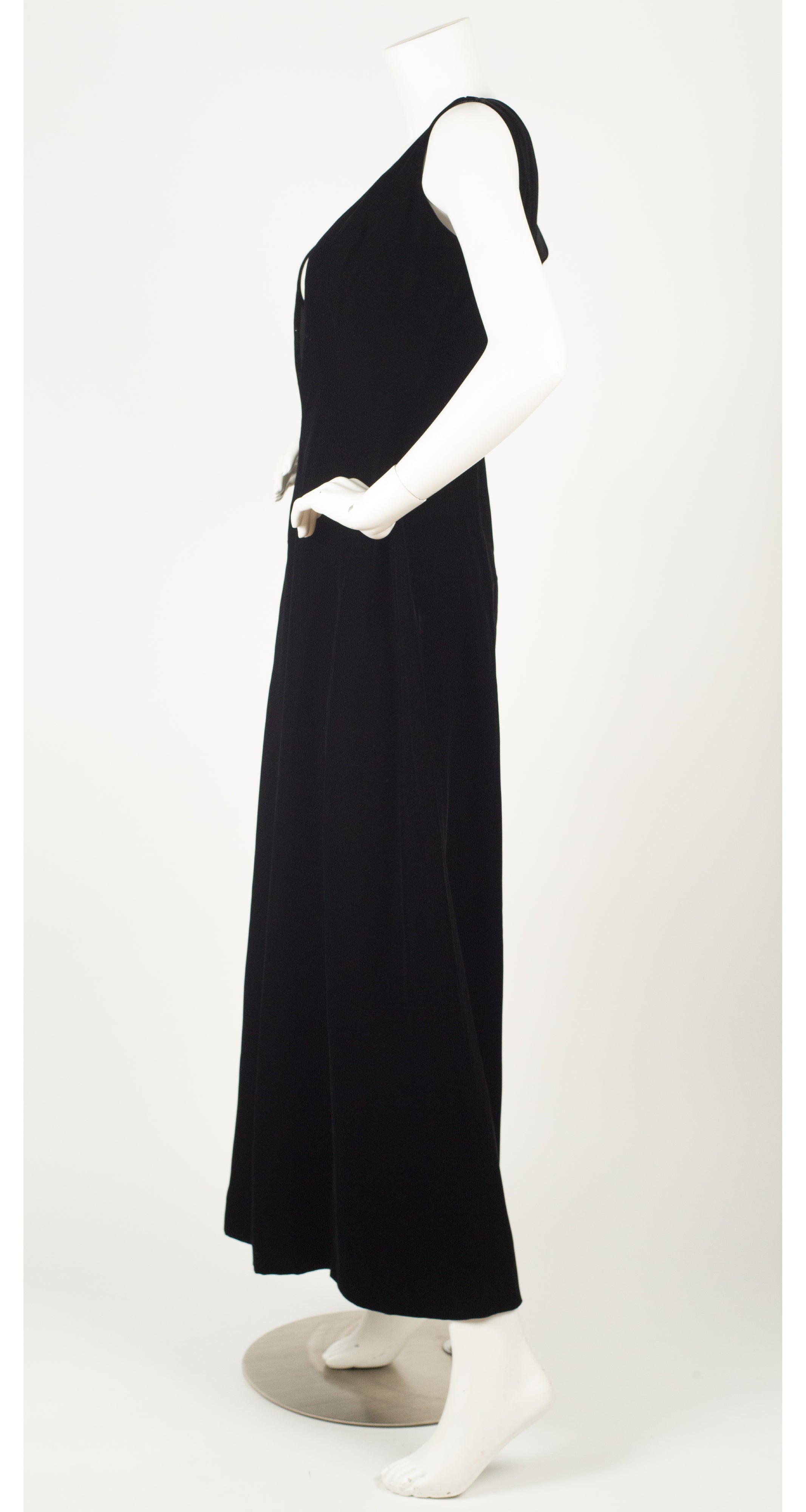 Jeune Elle 1960s Vintage Plunge Neck Black Velvet Palazzo Jumpsuit ...