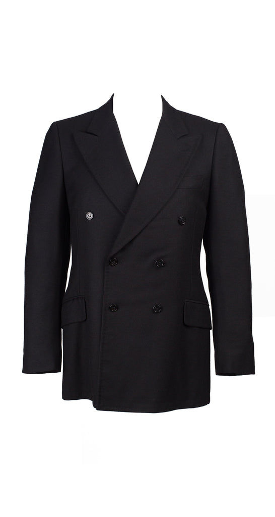 Valentino Uomo 1970s Men's Black Wool Double-Breasted Suit Jacket