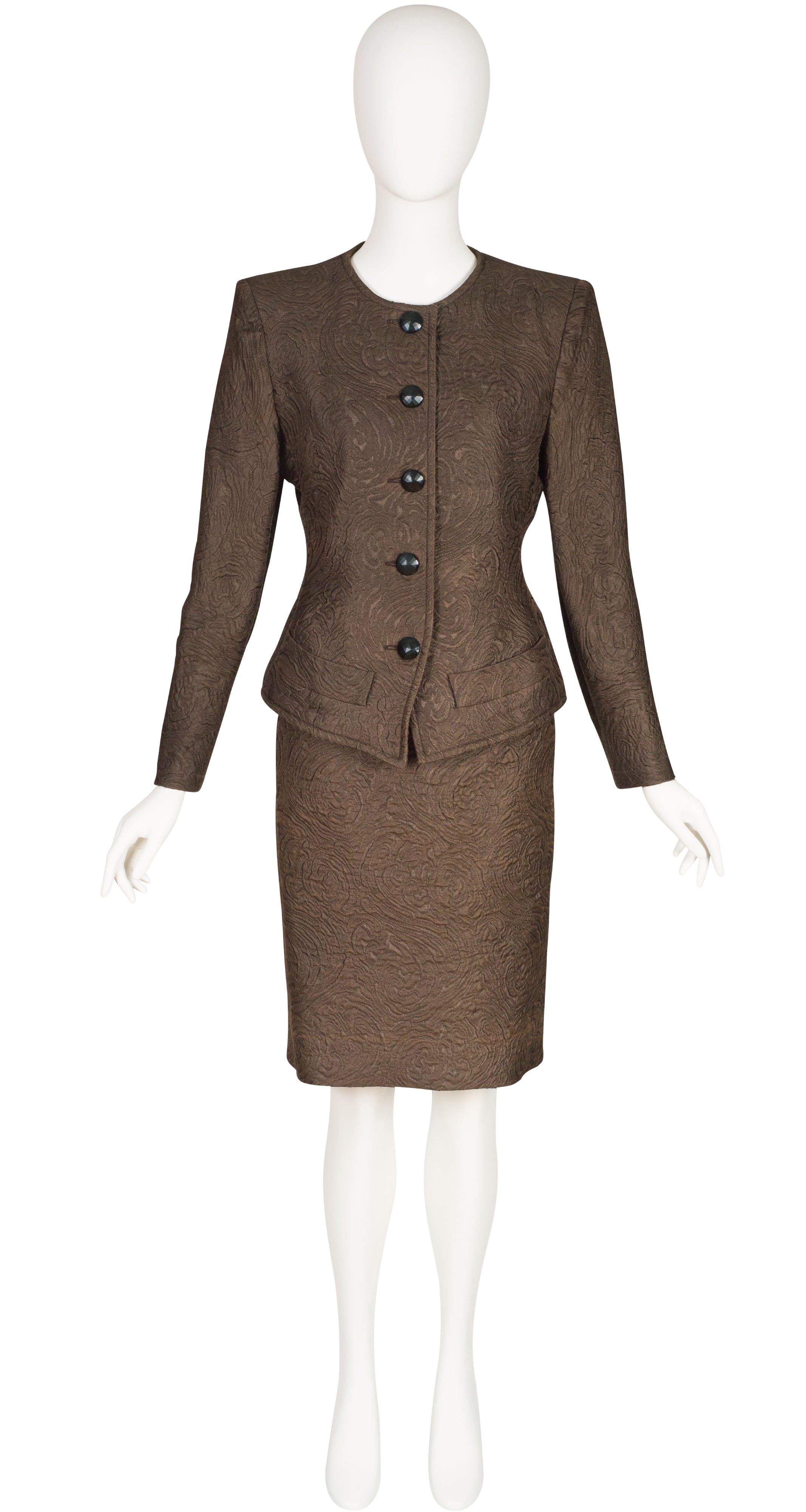 Yves Saint Laurent 1980s Brown Brocade Structured Skirt Suit ...