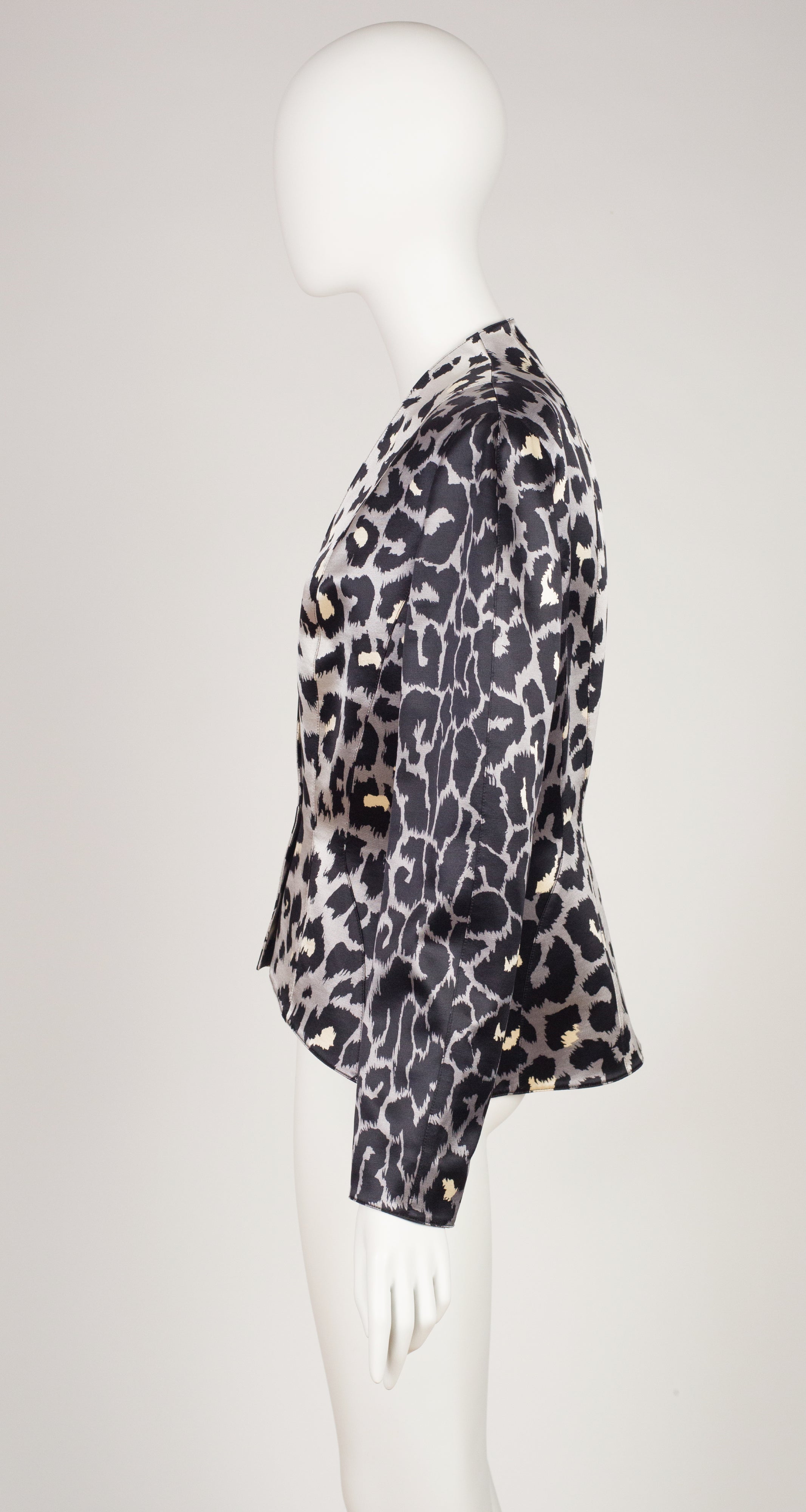 Thierry Mugler 1990s Leopard Print Gray Silk Satin Jacket ...