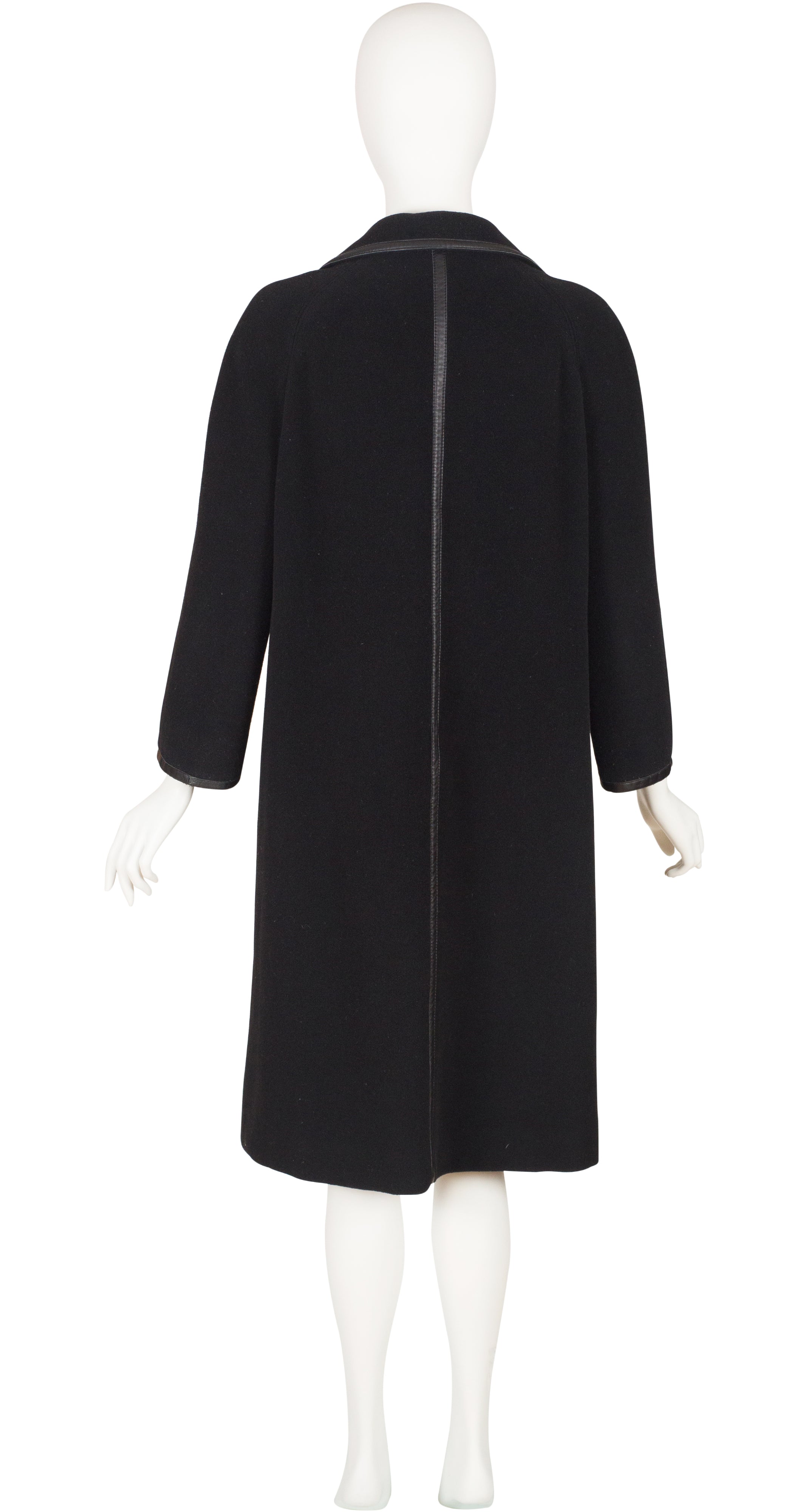 Louis Féraud 1970s Black Wool Leather Trimmed Collared Coat ...