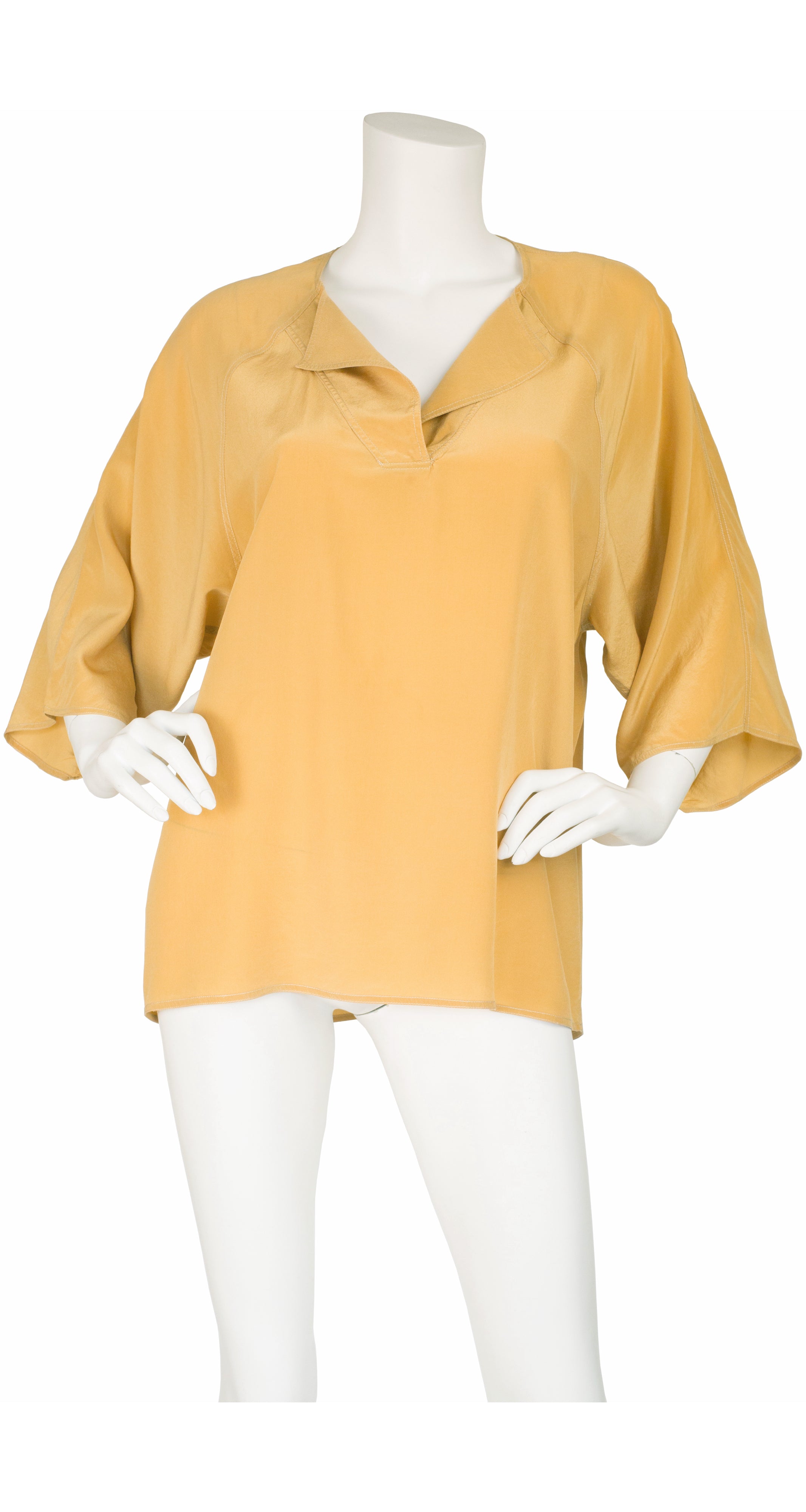 Anne-Marie Beretta 1970s Vintage Mustard Silk Wide Sleeve Blouse ...