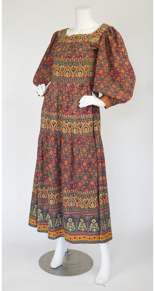 1970s Indian Cotton Hand-Blocked Poet Sleeve Maxi Dress – Featherstone ...