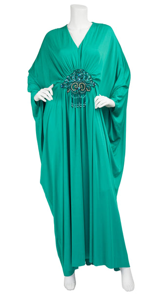 De Velasco Tanger 1980s Vintage Embellished Green Jersey Caftan ...