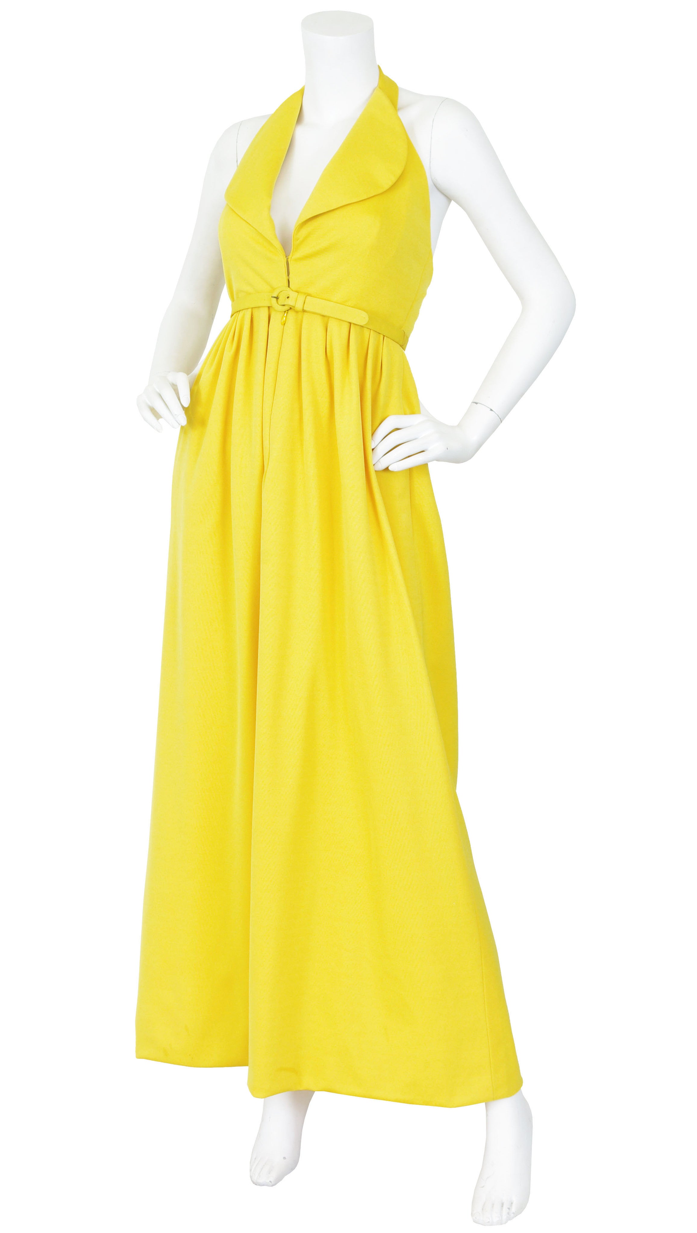 Geoffrey Beene 1960s Canary Yellow Jersey Halter Maxi Dress ...