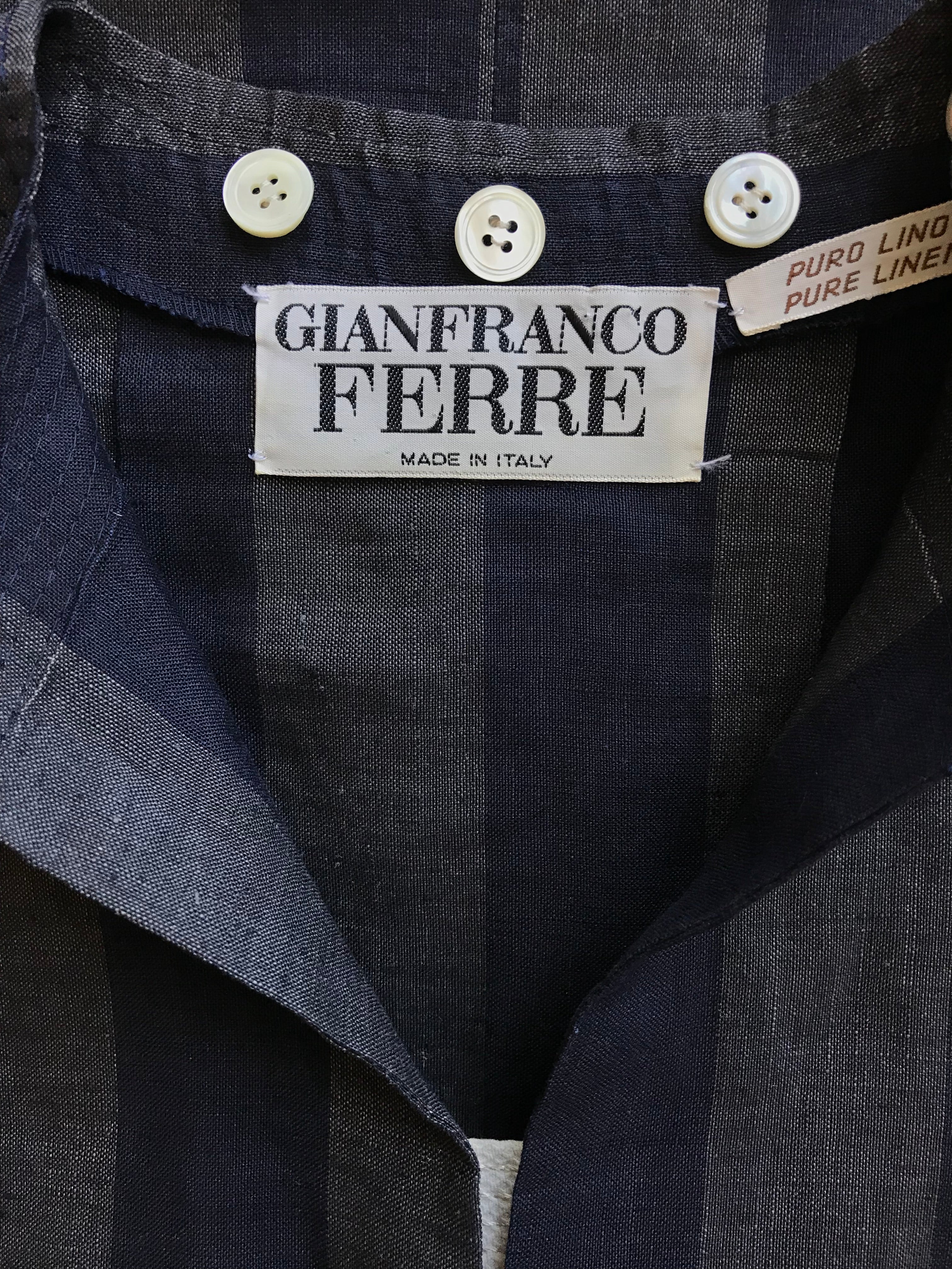 Gianfranco Ferre 1980s Vintage Striped Pure Linen Day Dress ...