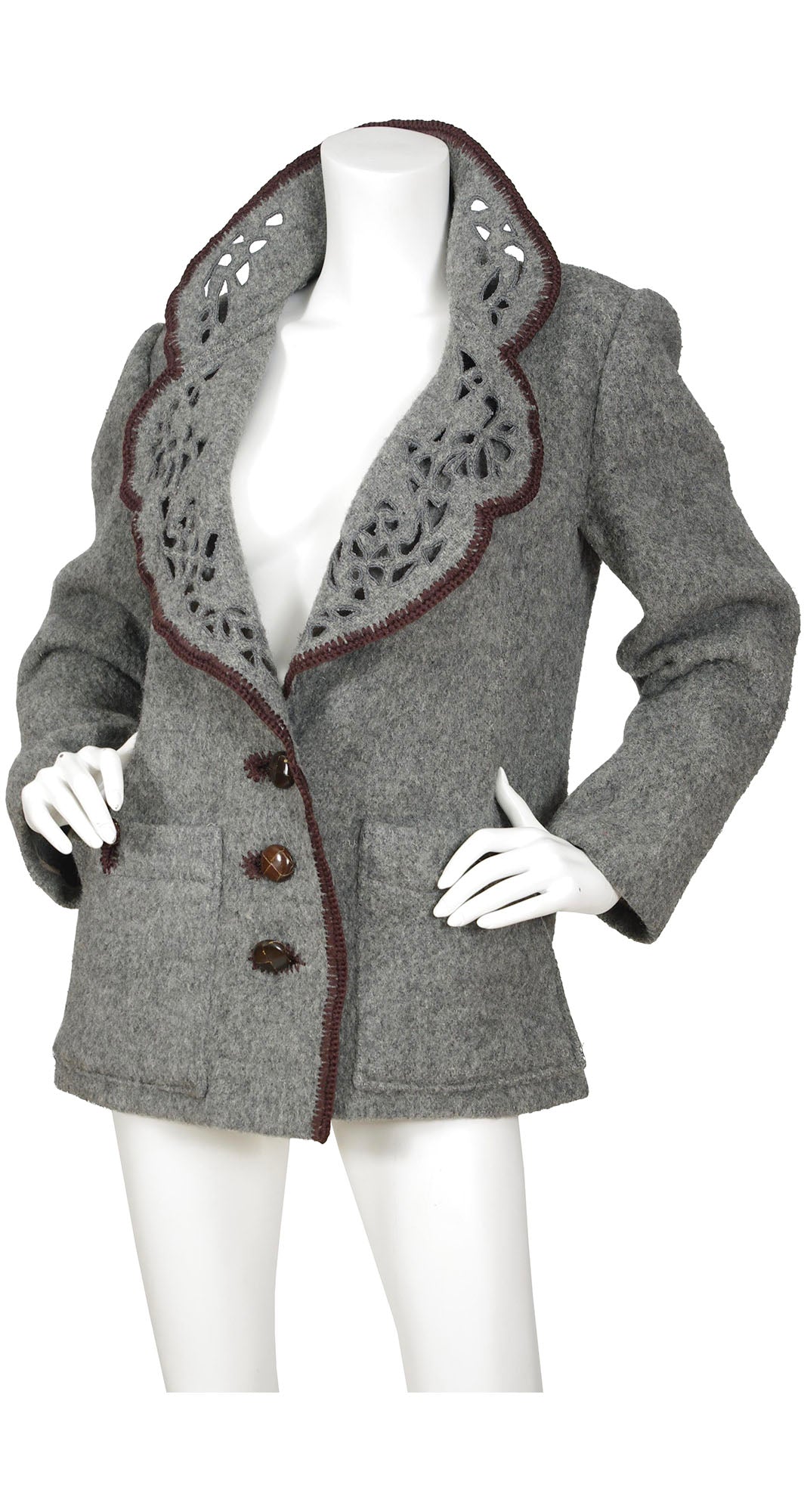 Emmanuelle Khanh 1970s Vintage Grey Wool Cut-Out Jacket – Featherstone ...