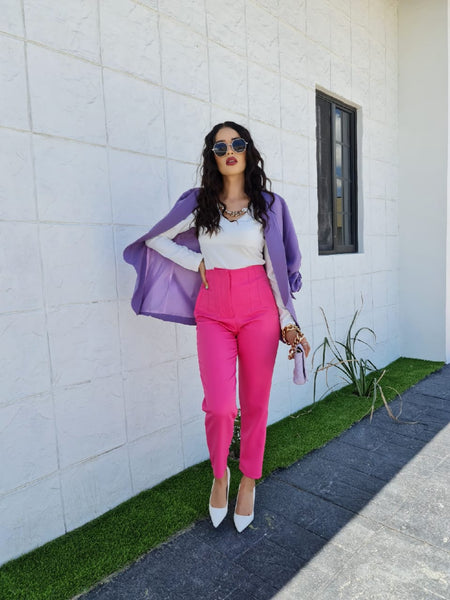 Pantalón a la cintura con pinzas rosa mexicano – Yoana Batista II Showroom