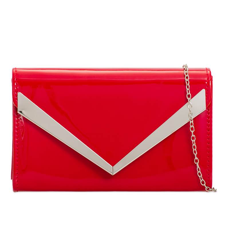 red and silver clutch bag