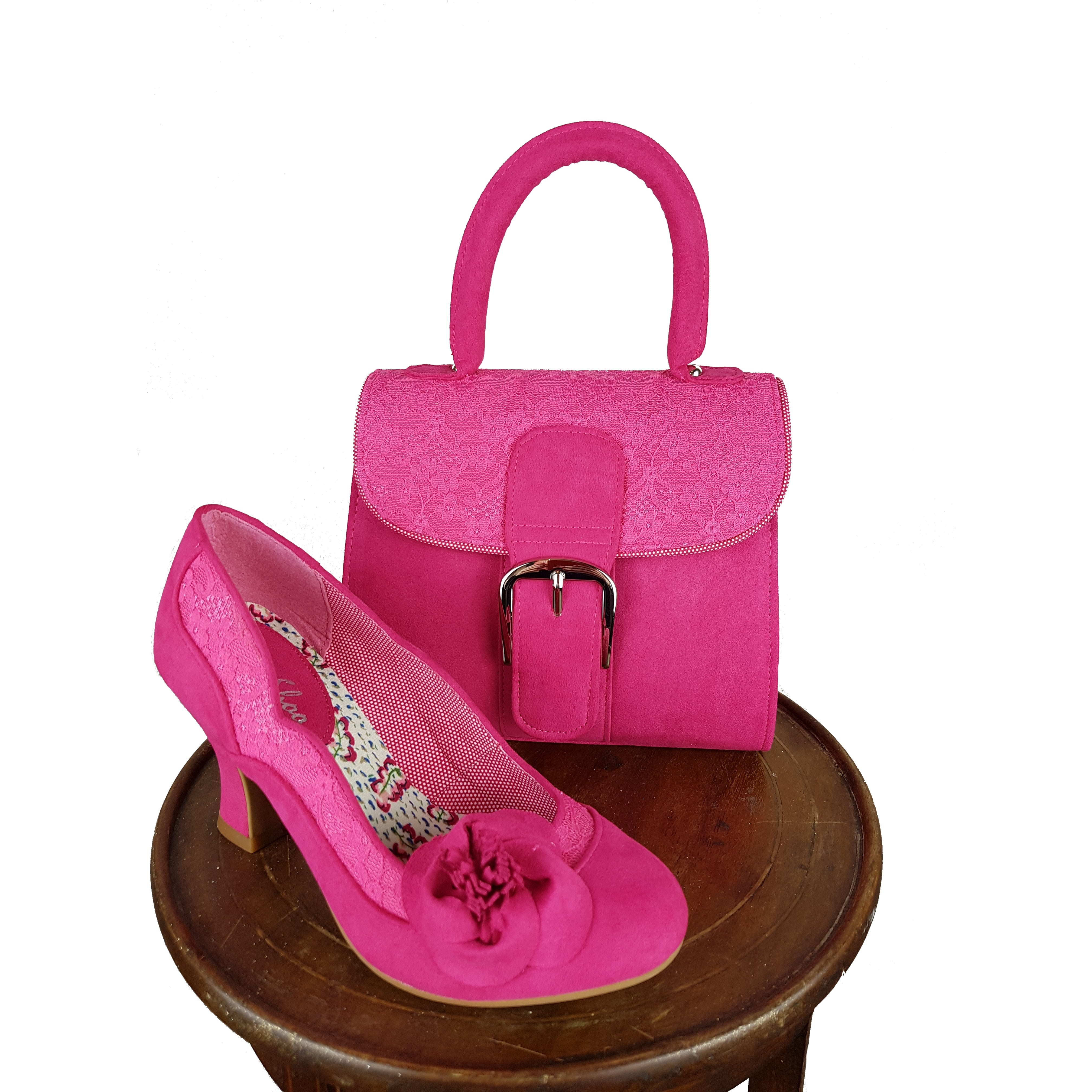 fuschia pink shoes and bag for wedding
