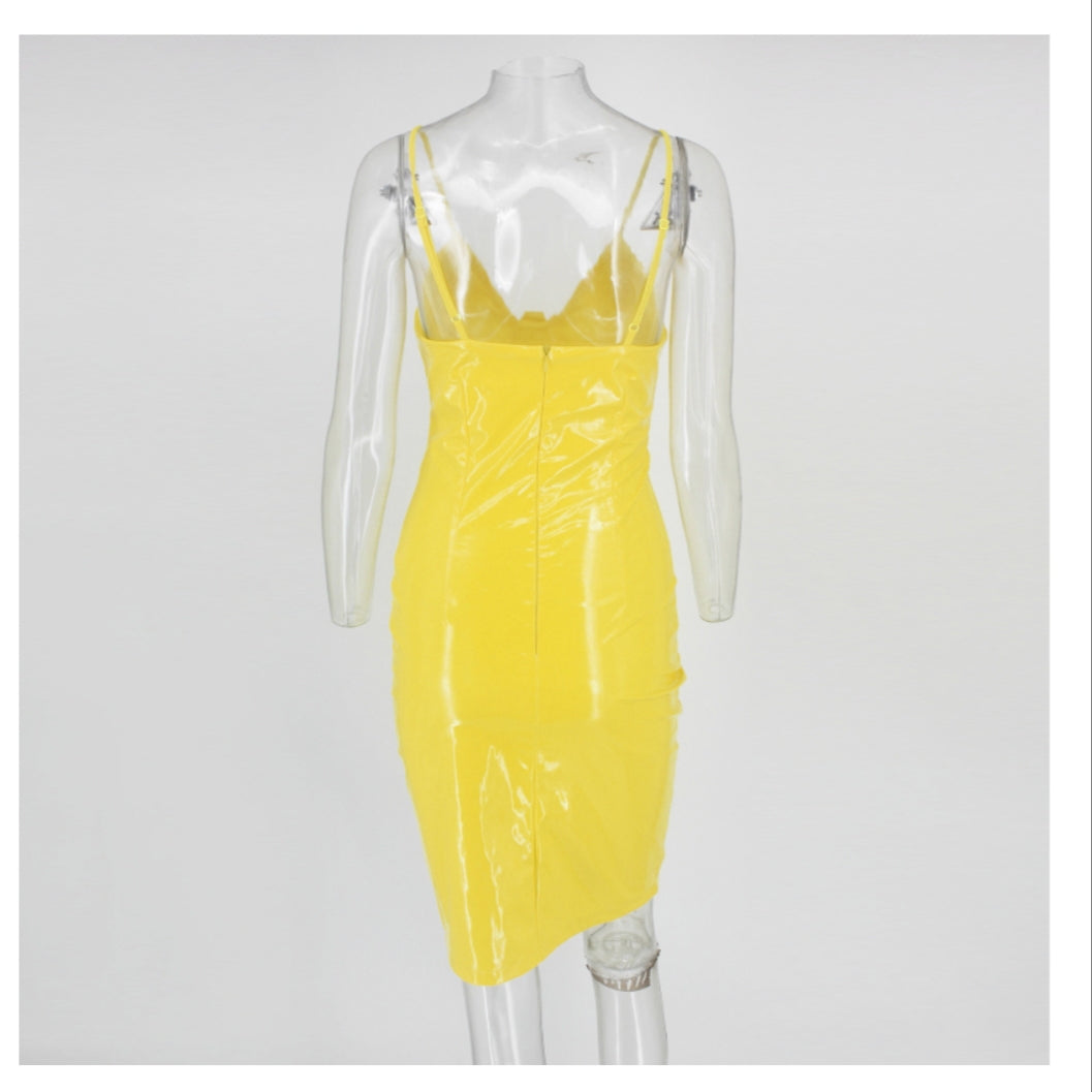 yellow latex dress