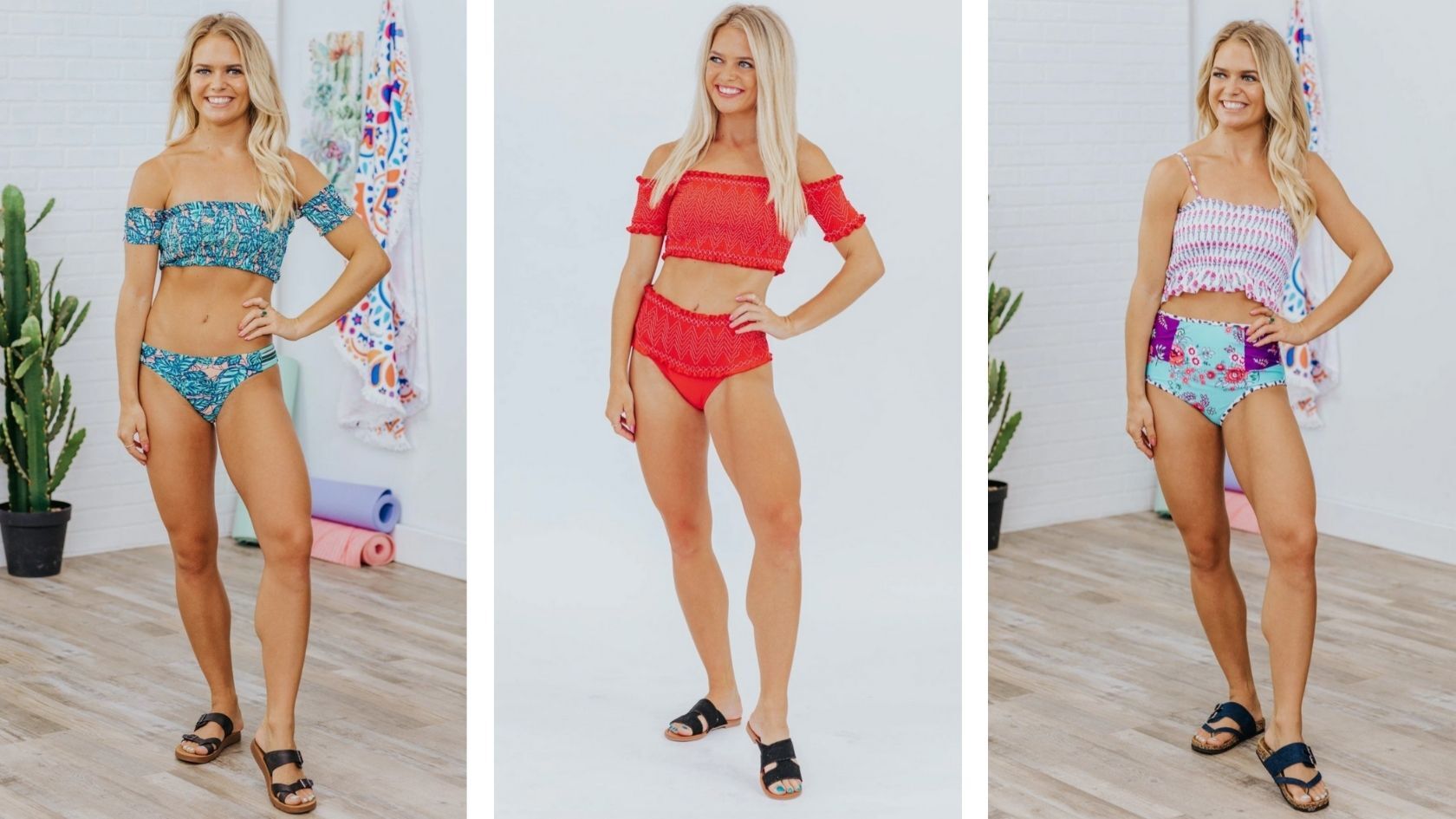 Smocked Off Shoulder Swimsuit