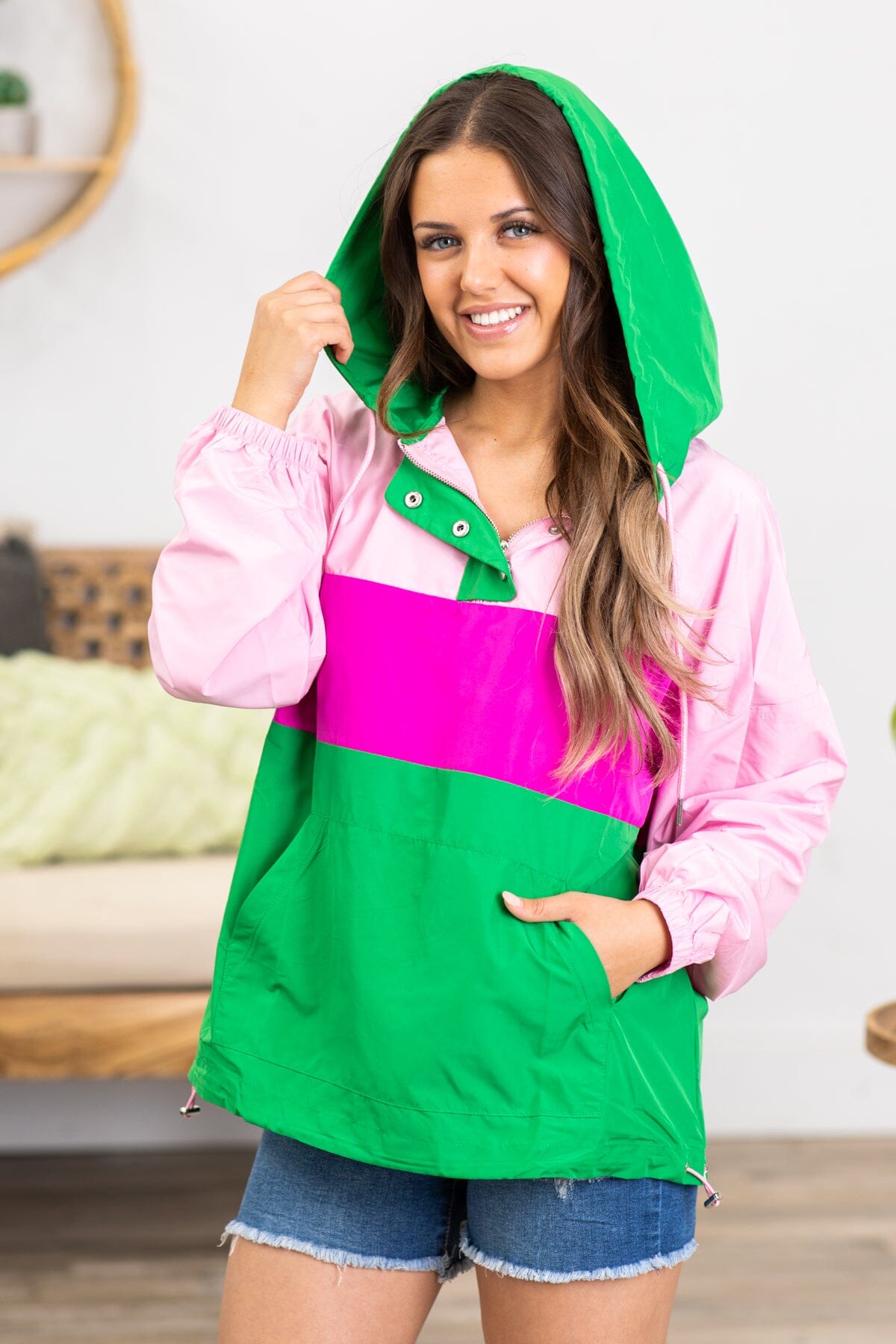 Pink Metallic Colorblock Windbreaker Flair Filly · Pullover