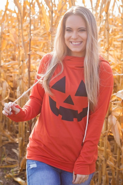 PUMPKIN FACE JACK O' LANTERN HOODIE IN RUST