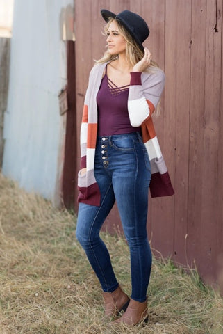 STRIPED CARDIGAN IN LAVENDER AND ORANGE