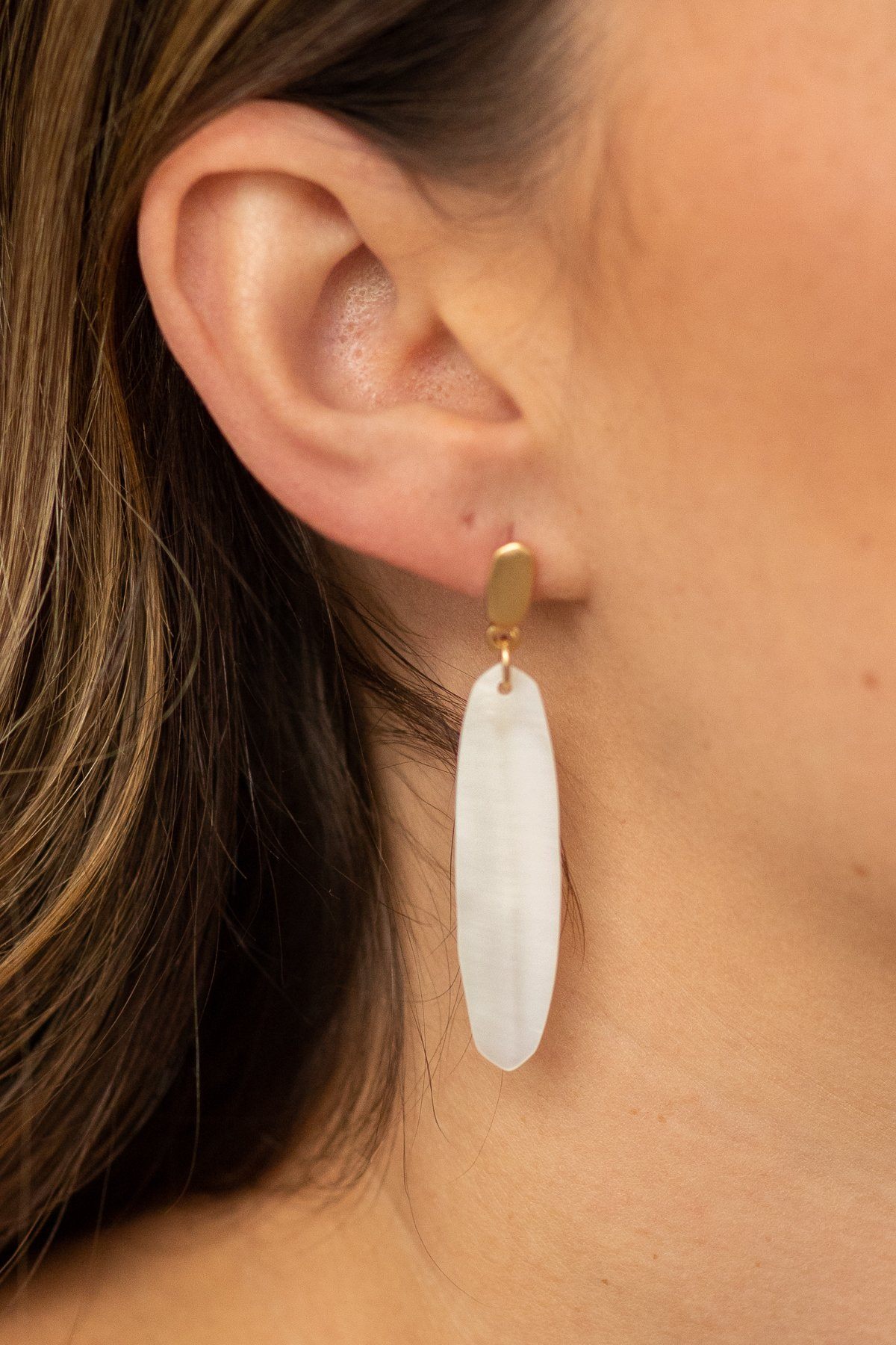 Ivory Genuine Shell Drop Hook Earring