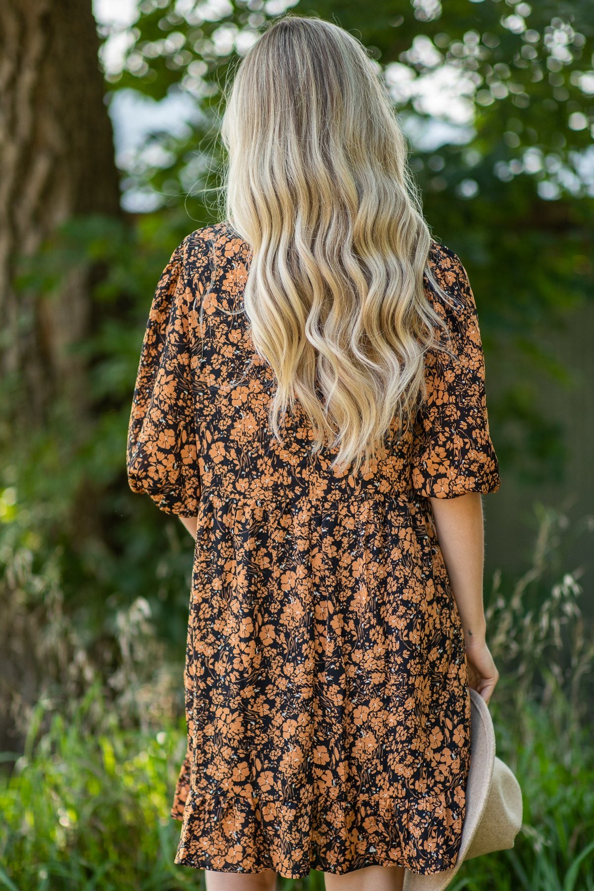 Black and Burnt Orange Floral Dress