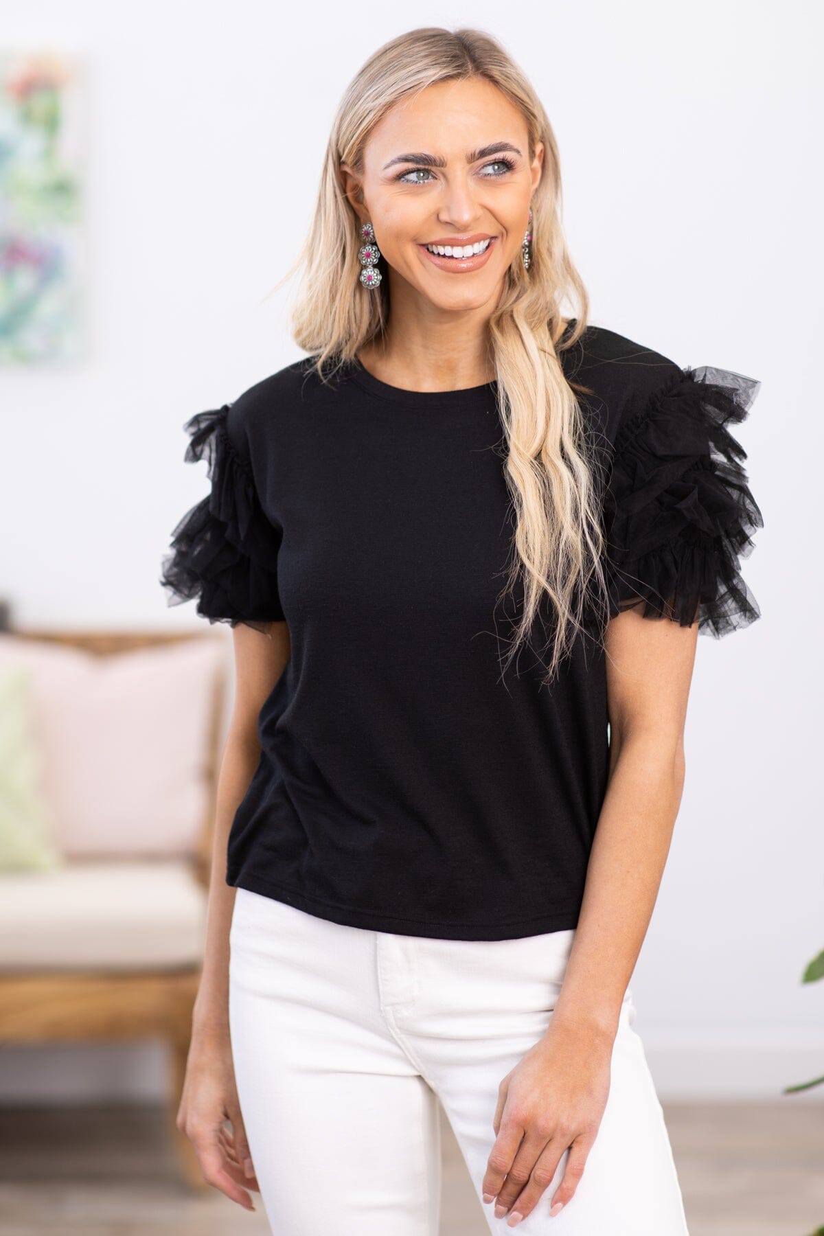 Black Layered Tulle Sleeve Top · Filly Flair