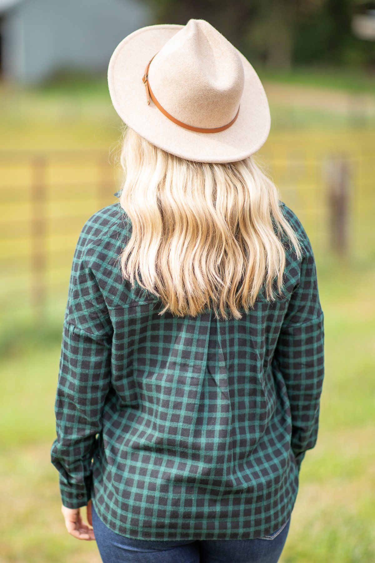 Hunter Green and Black Button Up Top