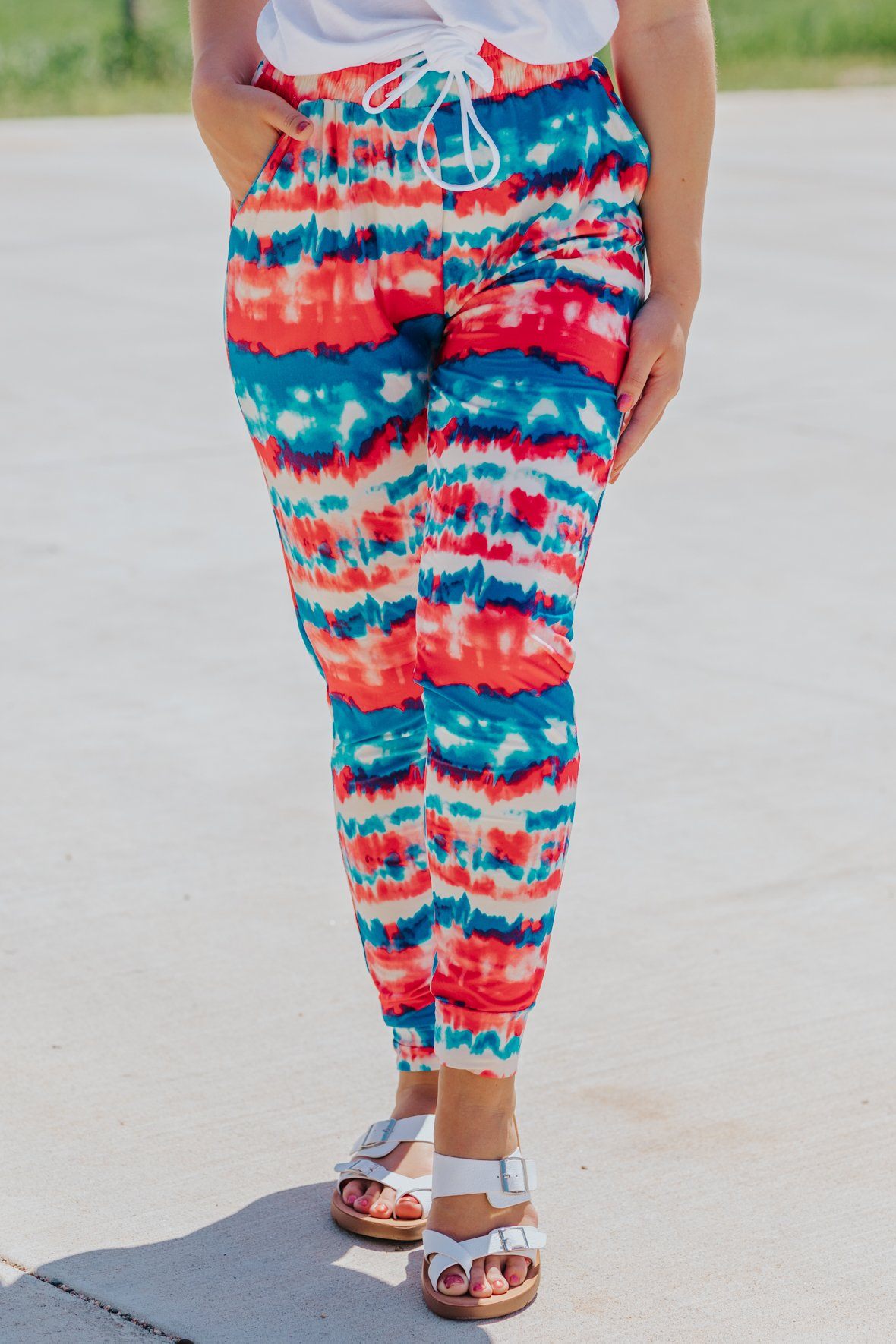 red white blue joggers