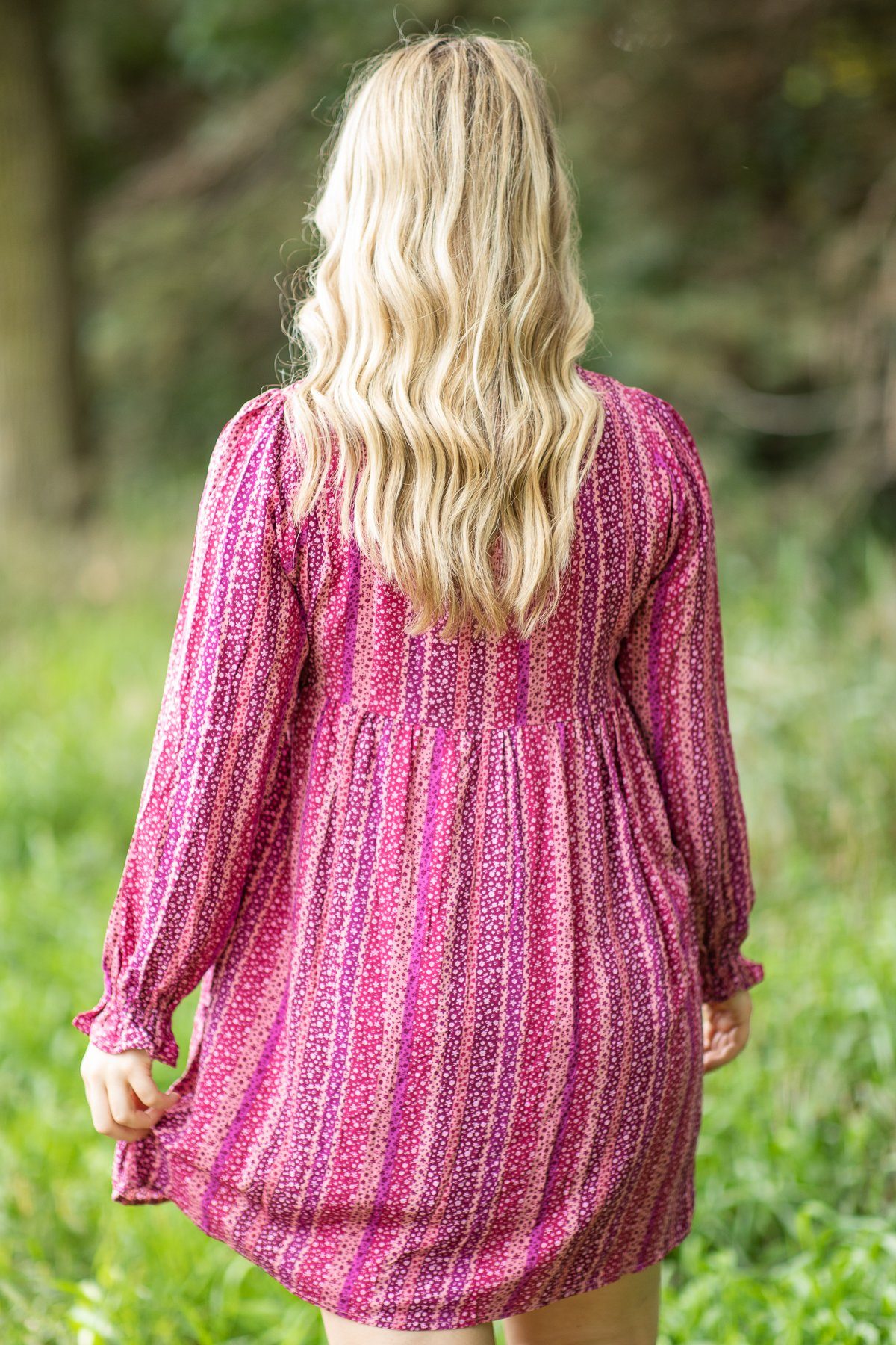 Wine and Purple Striped Floral Babydoll Dress