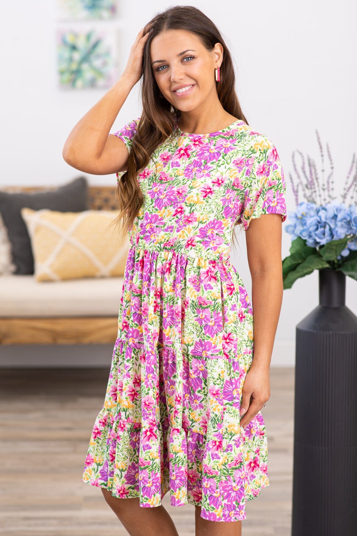 Multicolor Floral Short Dress for Women