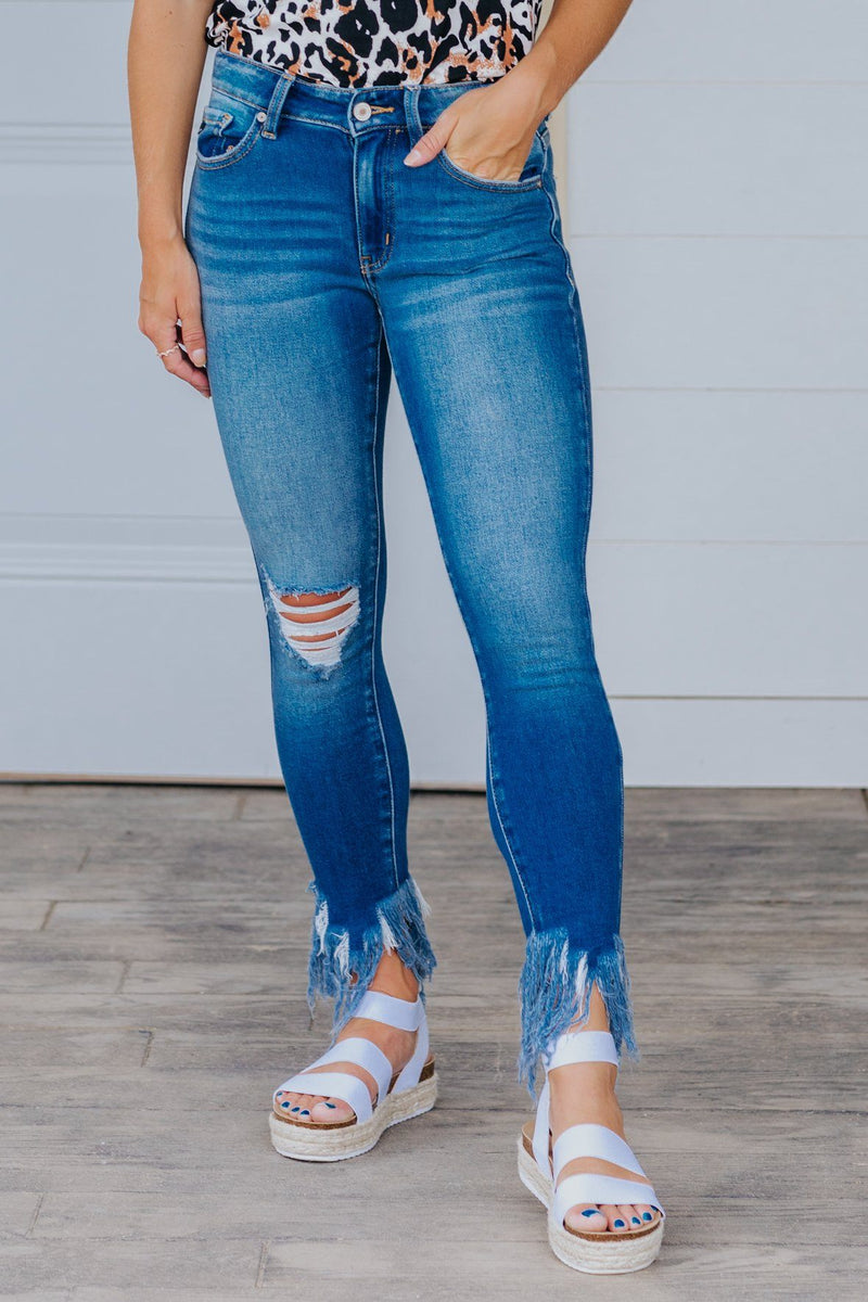 distressed medium wash jeans