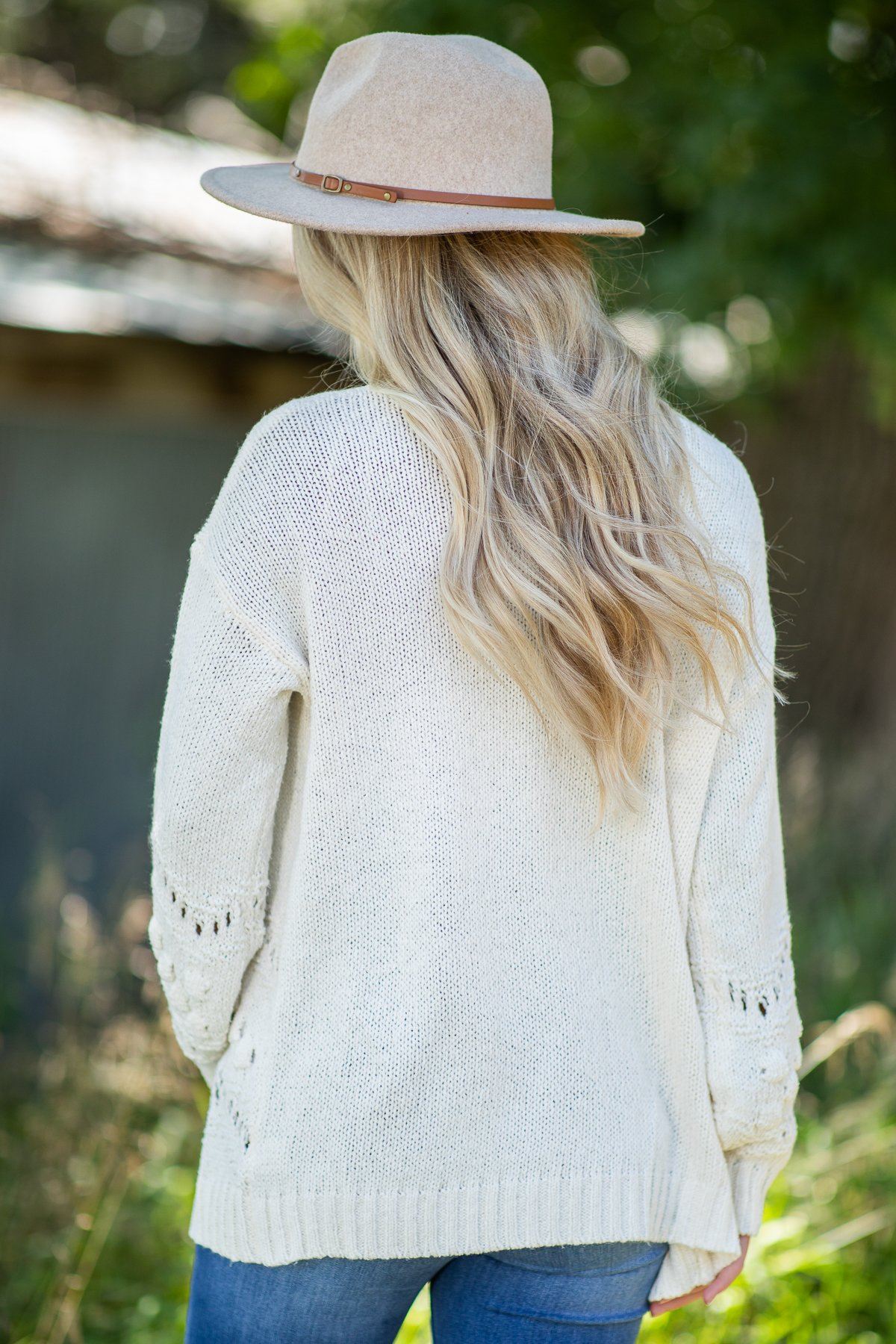 Cream Laser Cutout Detail Knit Cardigan