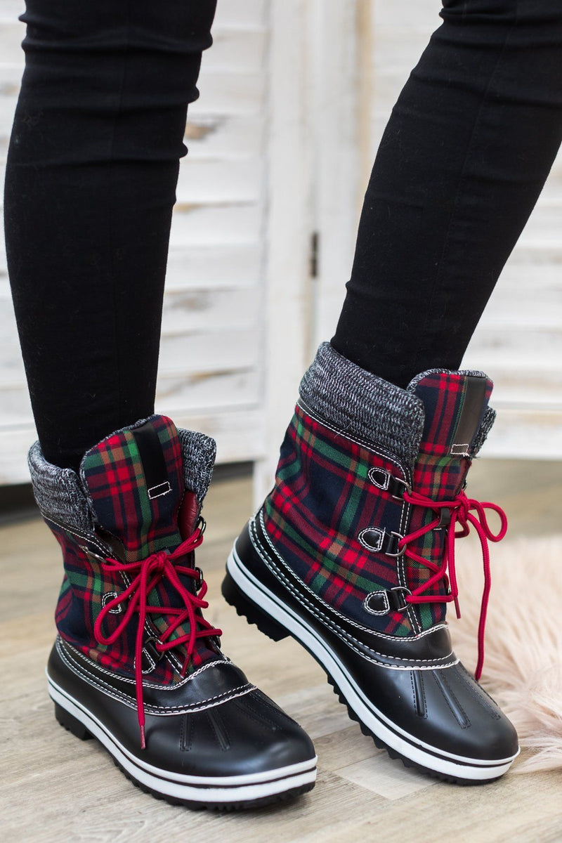 plaid lace up boots