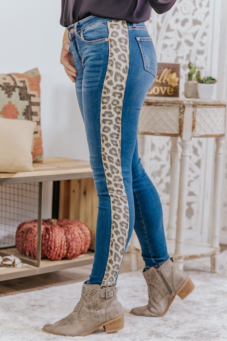 leopard side stripe jeans