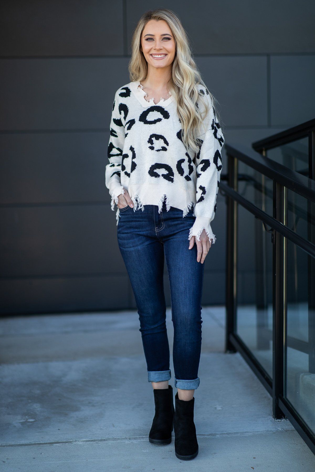 Ivory and Black Animal Print Sweater