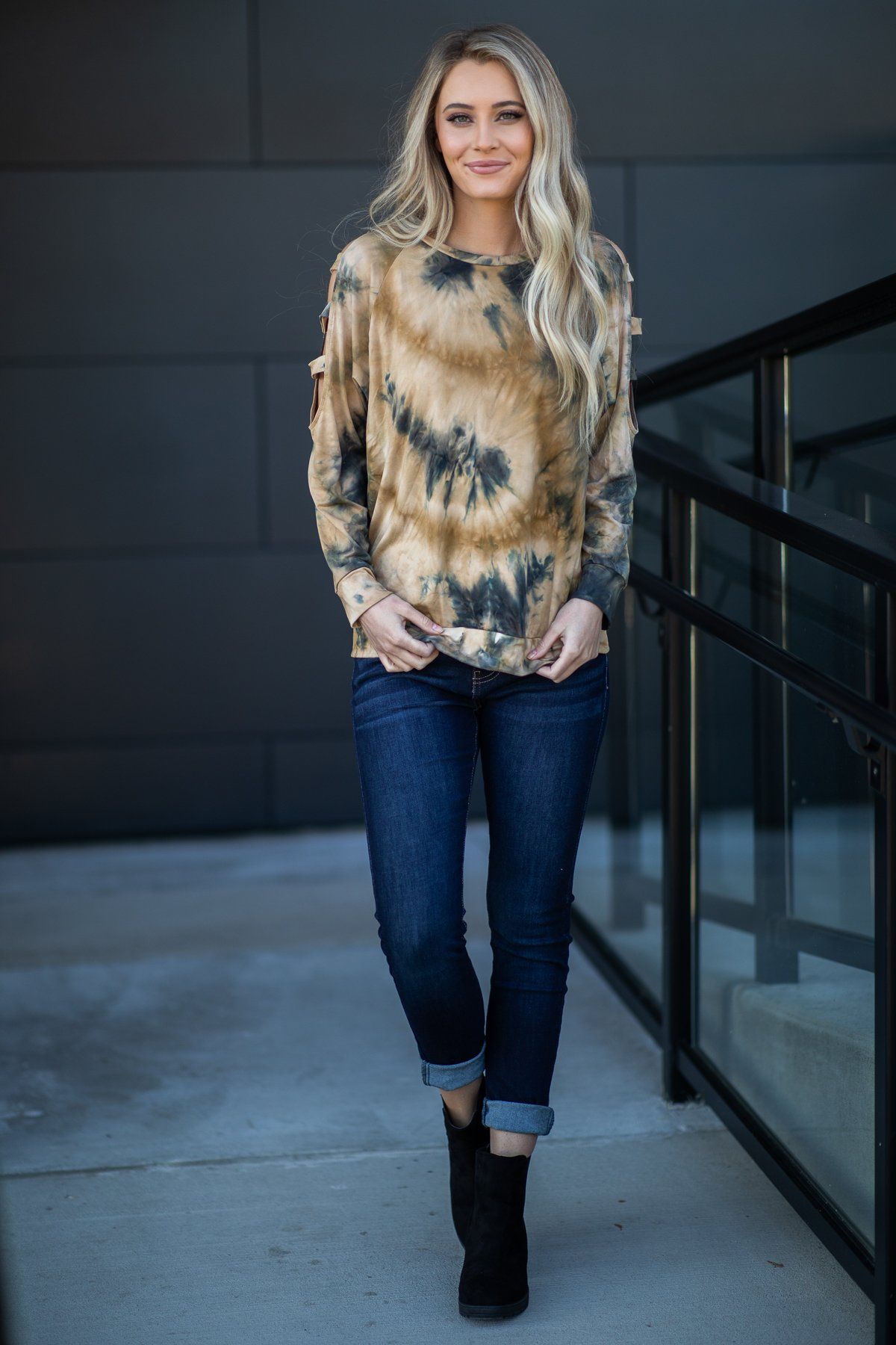 Camel and Grey Tie Dye Top